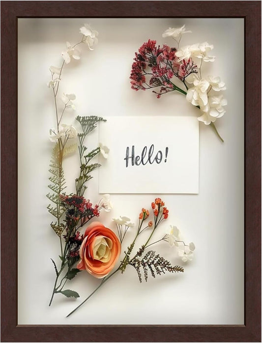 FrameWorks Mahogany Wooden Shadow Box Frame - 12' x 16', Display Case with Soft Felt Back, Tempered Glass, Elegant White Ball Push Pins