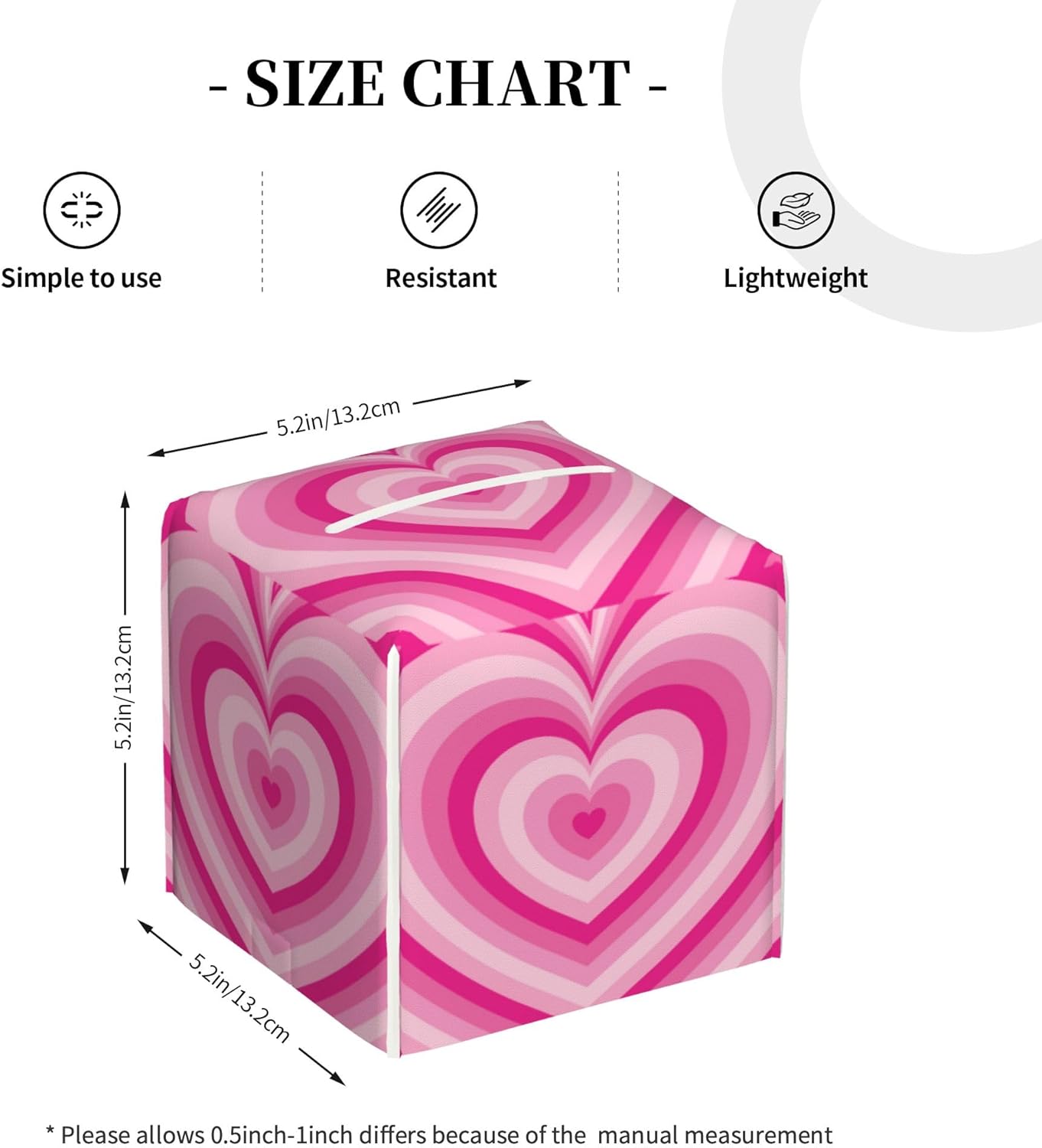 Tissue Box Holder Pink Heart Tissue Box Cover Square Leather Tissue Holder Organizer Portable Decorative Facial Paper Case for Home Office Bathroom Vanity Countertop