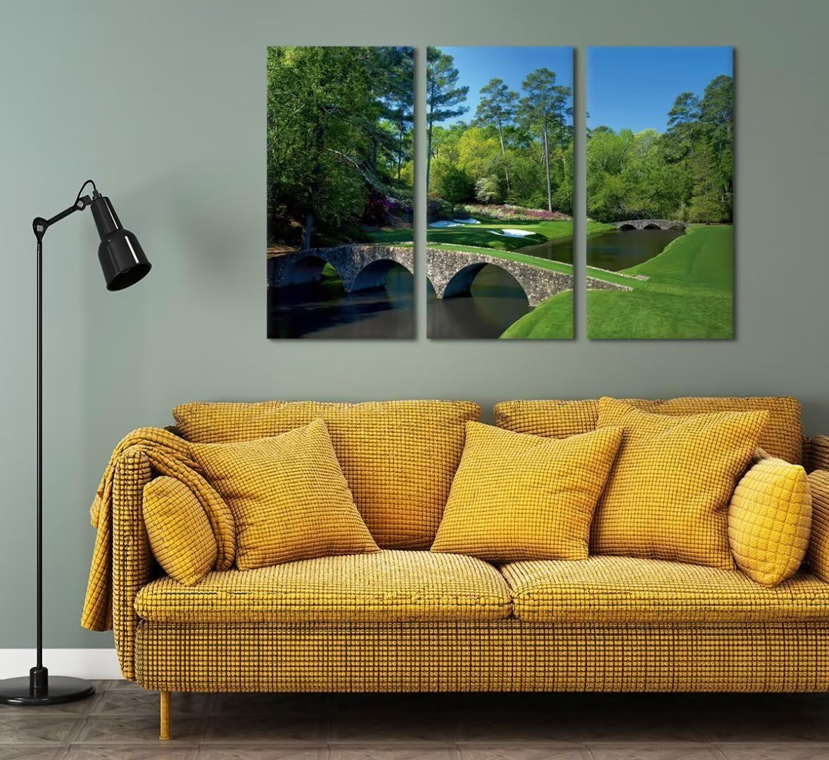 chenchenArt Golf Course Wall Art for Living Room Bedroom Home Decorations Augusta National Golf Course Pictures Posters Canvas Prints Modern Artwork Framed Ready to Hang(12''W x 24''H x3)