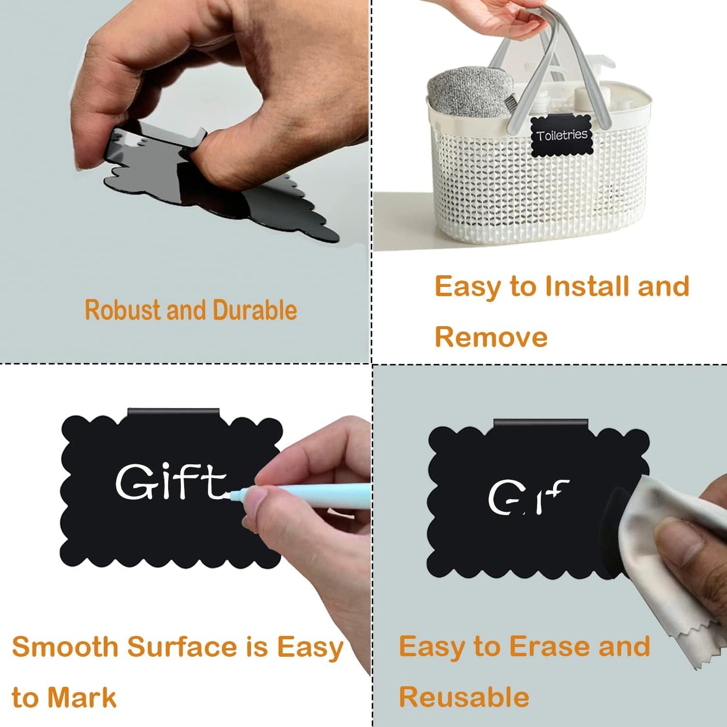 20 Reusable Basket Labels with Clip-On Design, Perfect for Kitchen and Closet Organization, Includes 2 White Chalk Markers