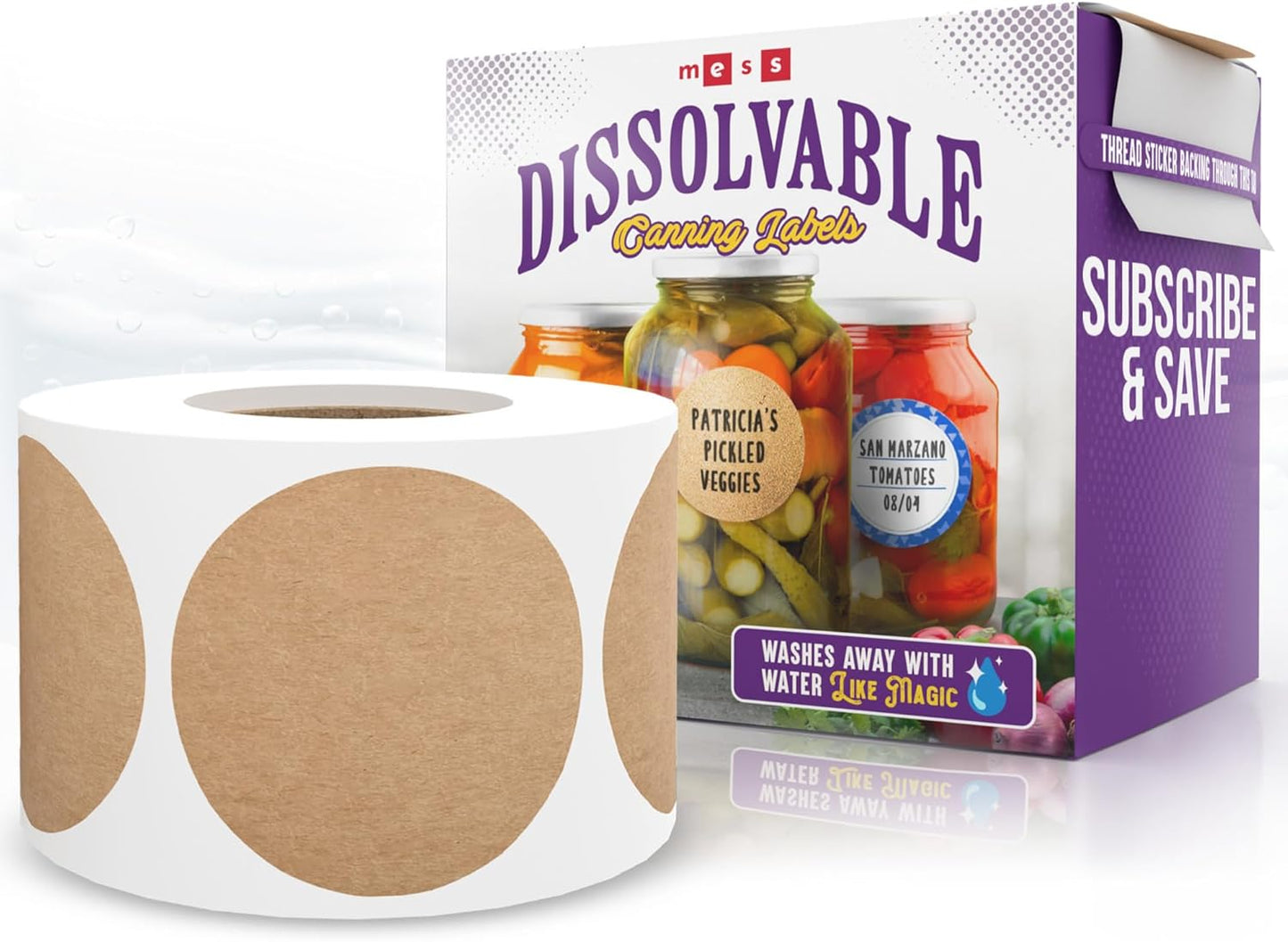 MESS Dissolvable Canning Labels, 1.5" Round, 200-Pack – Removable Kraft Mason Jar Stickers for Homemade Jam, Food Storage & Containers