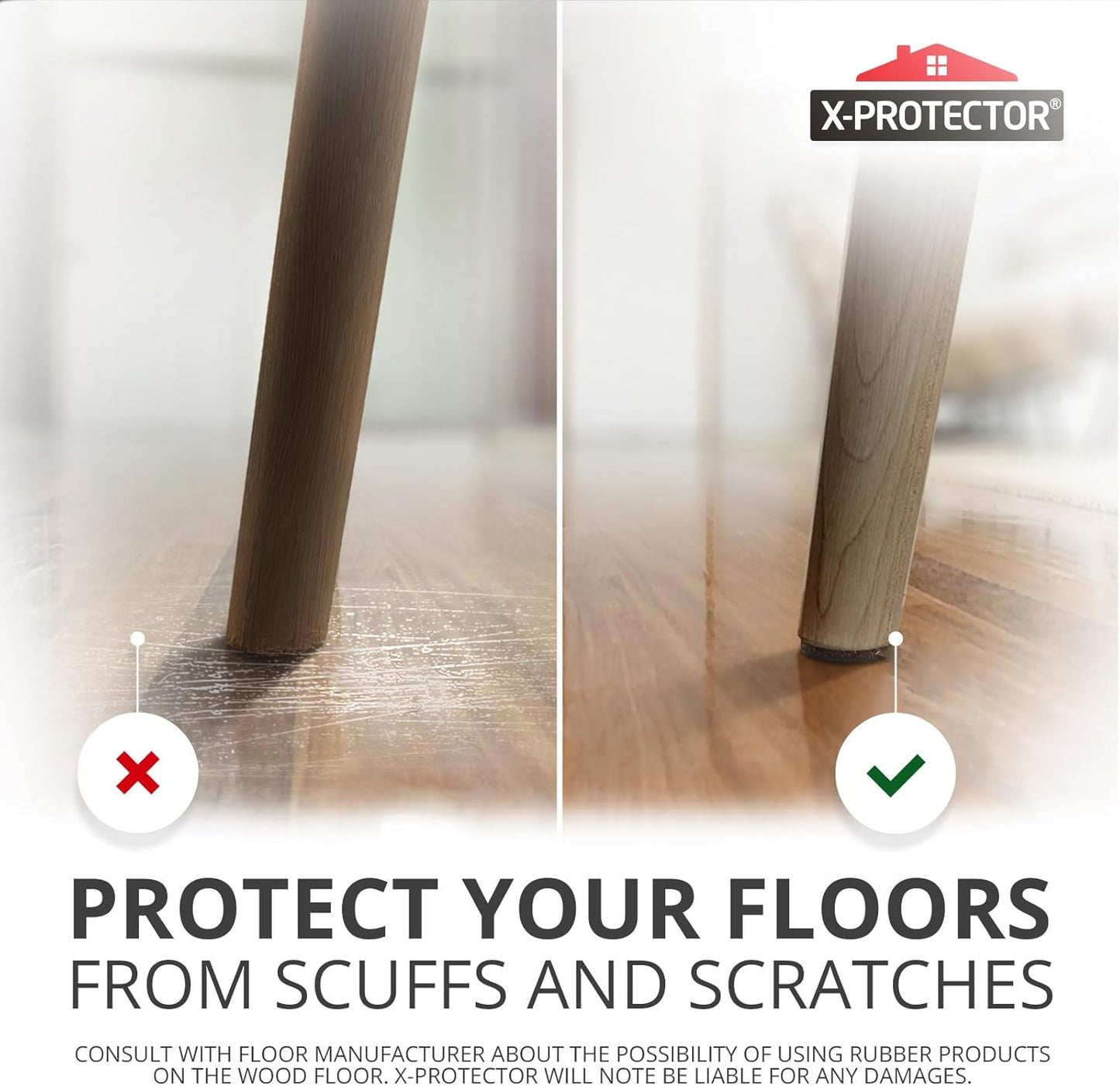 Non Slip Furniture Pads X-PROTECTOR 48 PCS - 32 pcs 1” Round + 16 pcs 2" Square Furniture Grippers! Rubber Feet Hardwood Floor Protectors for Furniture Legs - Couch Stoppers - Keep Furniture in Place!