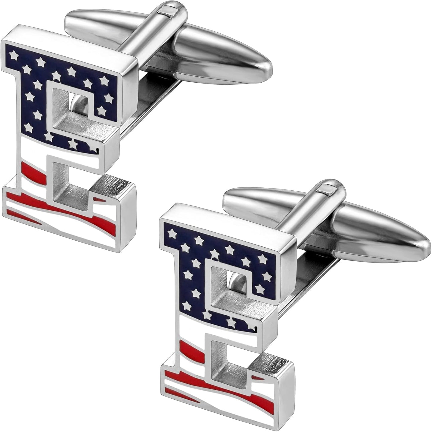 AMITER Initial Cufflinks for Men, American Flag Pattern Cuff Links Men's Shirt Studs Suit Accessories Gift