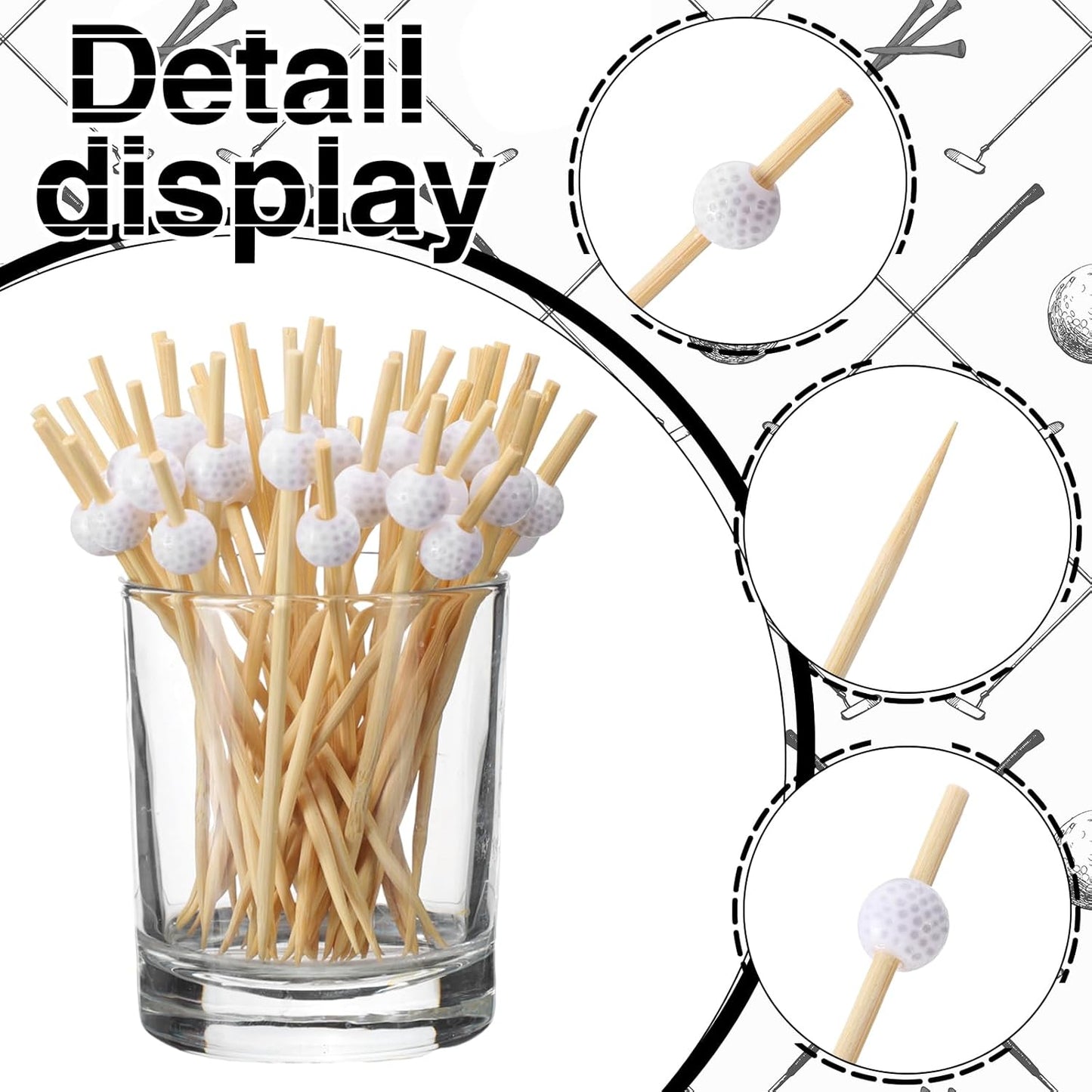 Layhit 150 Pcs Golf Cocktail Picks Party Decoration Fruit Golf Flag Tee Toothpicks Kabob Skewers Ball Sticks Food Picks Bamboo Appetizer Toothpicks Bamboo Cocktail Garnish for Party Supplies