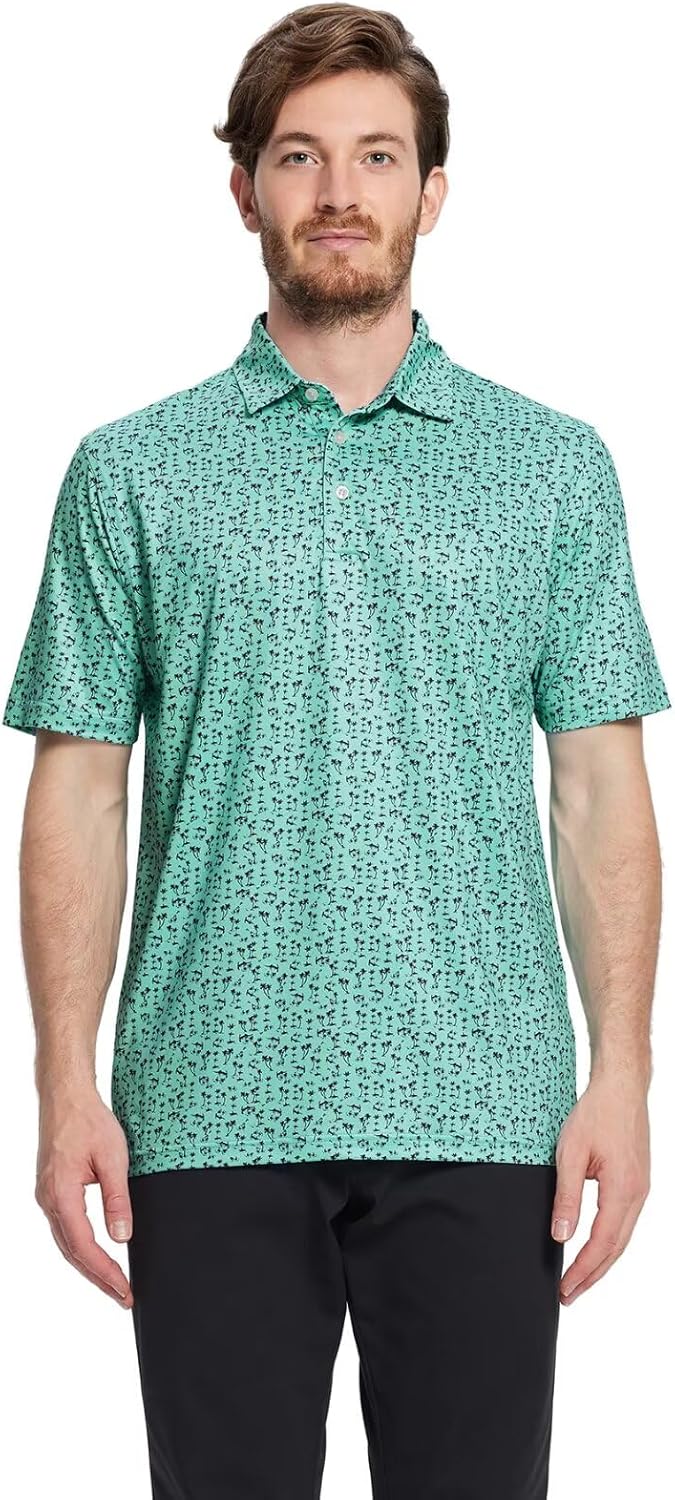 Golf Shirts for Men Dry Fit Short Sleeve Print Performance Moisture Wicking Polo Shirt