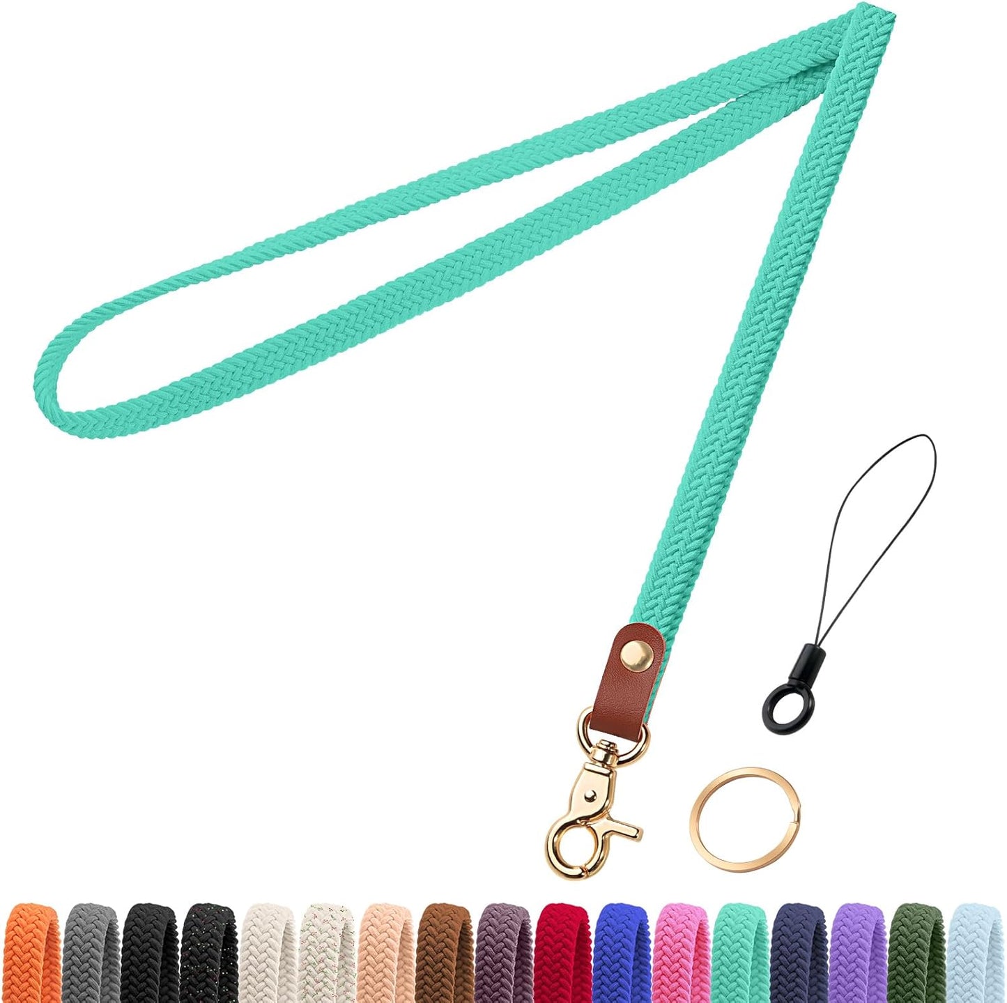 Fishent Stretchy Thin Lanyards for Keys ID Badges, Cute Long Teacher Neck Key Lanyard Keychains for Women Men Wallet Phone(Lake Blue)