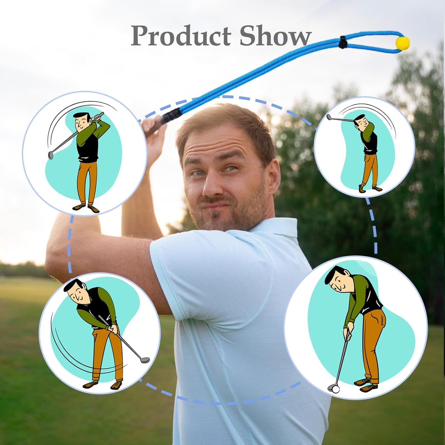 Little World Golf Rope Swing Trainer Set - Golf Training Aid with Swing Correcting Arm Band for Improved Technique & Tempo, Perfect Golf Gifts for Men & Women (Blue)