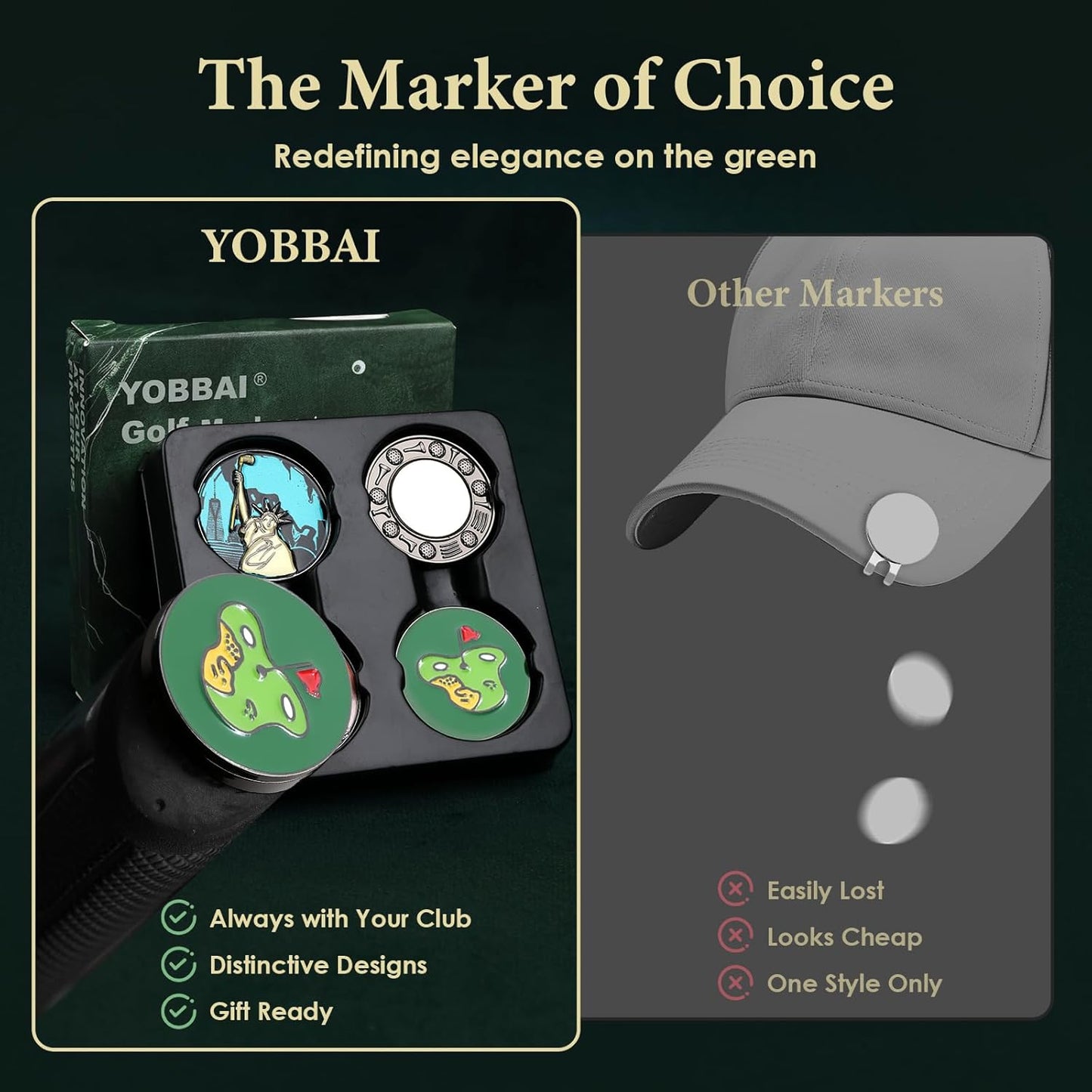 Golf Ball Marker Set with Magnetic Putter Grip Mount Golf Accessories for Men Women, Easy-to-Find Markers for Putting, Funny Golf Gifts, Unique Golf Gadgets for Golfer