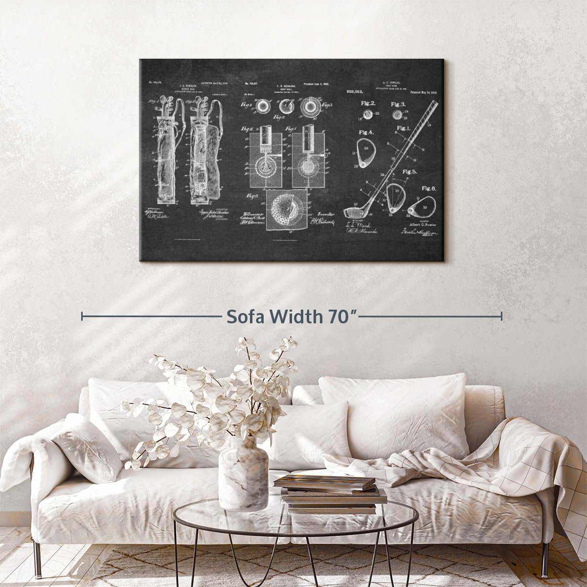 ElephantStock Golf Patents Canvas - 1 Panel Sports Patent Wall Art Decor - Sports Decorations for Boys Room - Wall Art and Office Decor - 51" X 34"