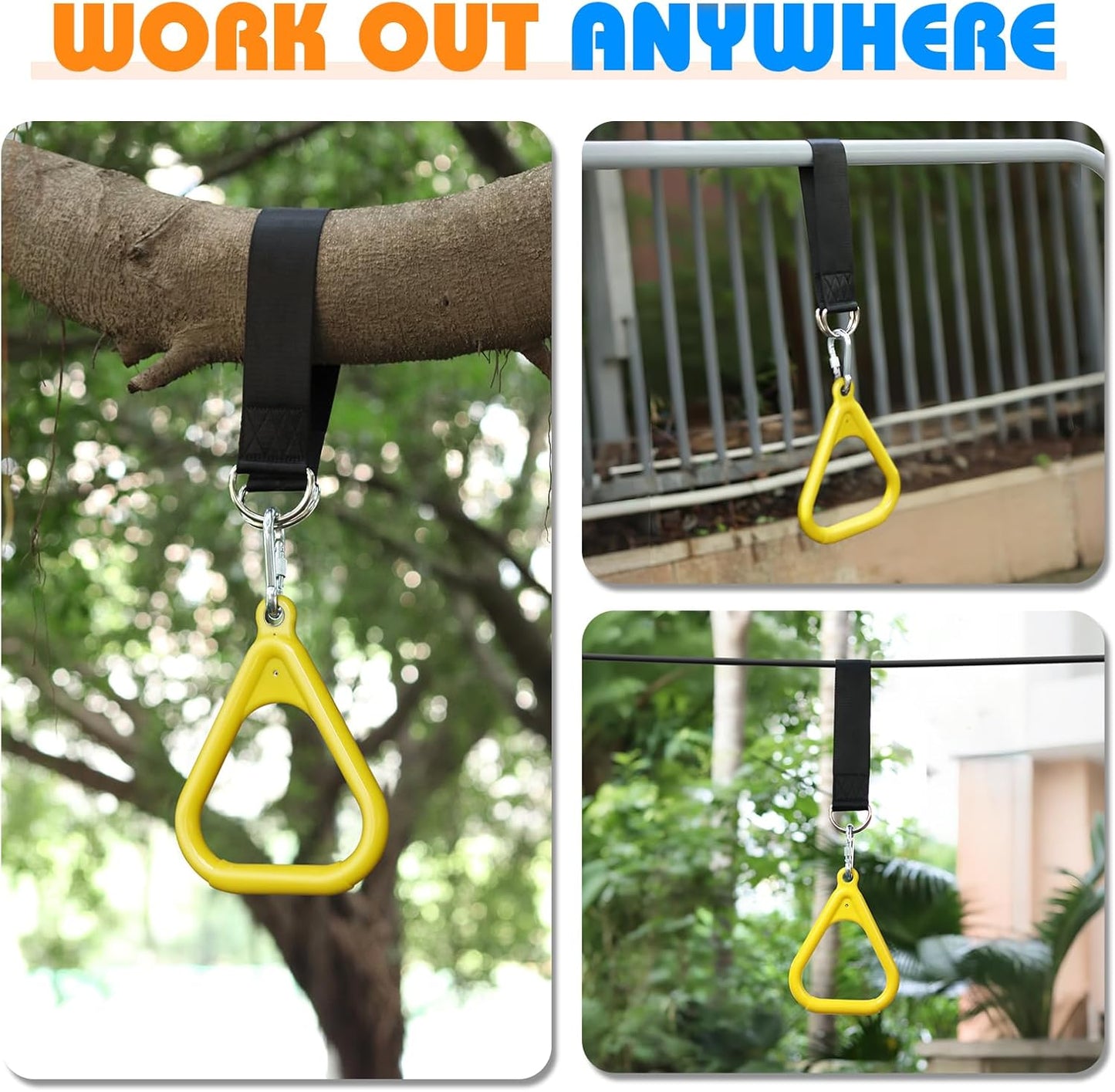 LadyRosian Trapeze Bar Swing Monkey Bars Hanging Ninja Rings Warrior Slackline Obstacle Course Kits for Kid Playground Equipment Accessories (Yellow)