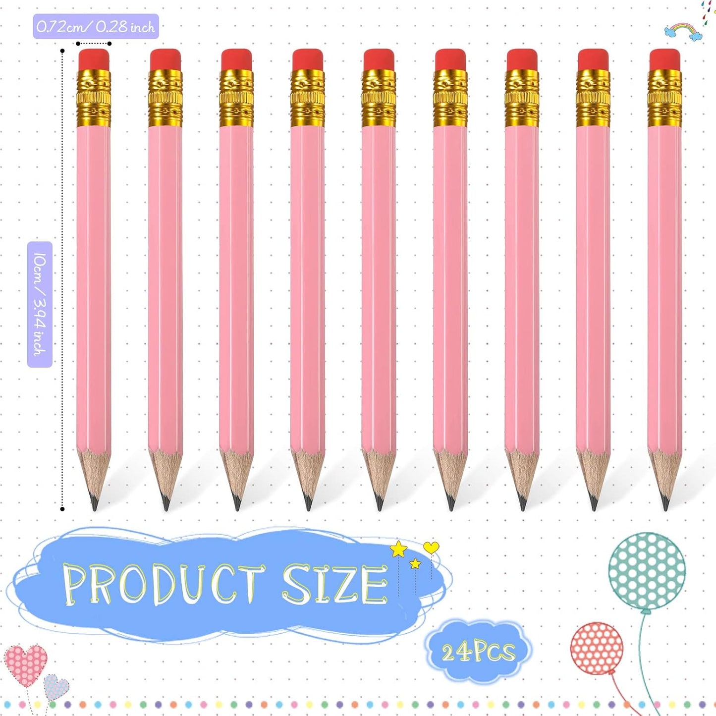 Zonon 24 Pcs Pink Golf Pencils with Erasers Mini Small Pencils Baby Shower Favors Bulk Hexagon Wooden Sharpened Half Graphite 2B for Golf Event, Wedding, Party Game, School, Company, Pew, Pocket