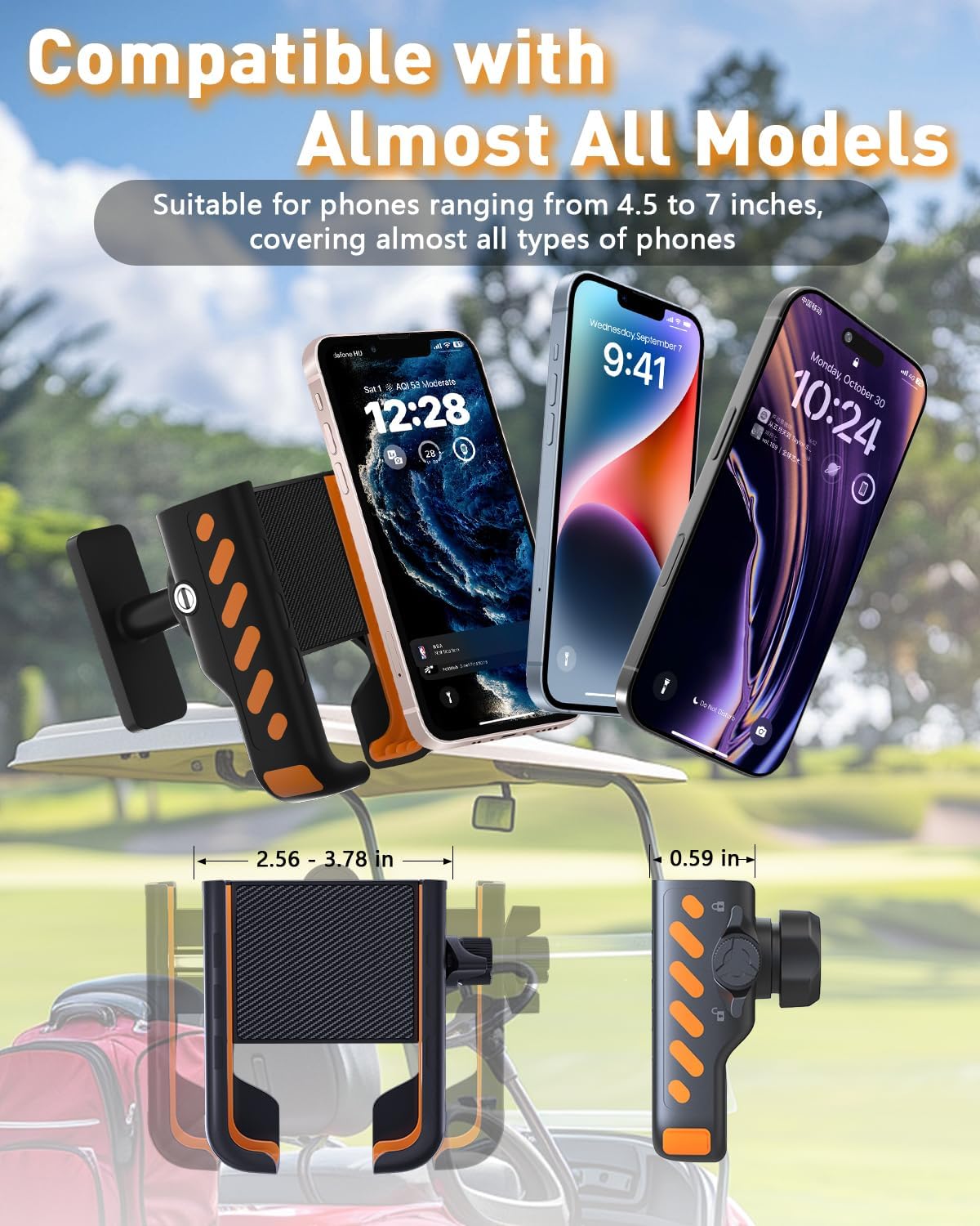 Golf Cart Phone Holder, Phone Caddy for Golf Cart with Super Strong N52 Magnets, Fits EZGO/Yamaha/Club Car/Icon Golf Cart, Golf Accessories for Men & Women - Golf Cart, Gym (2 Pack)