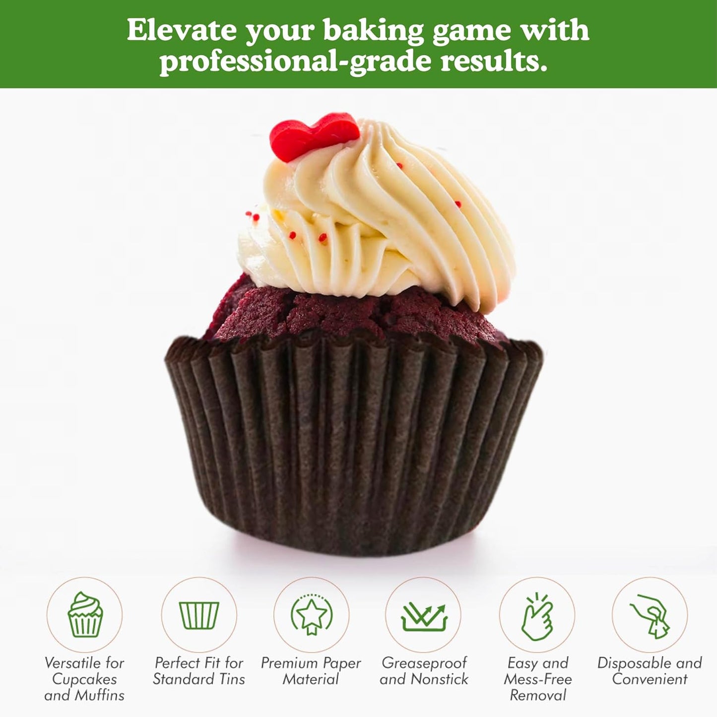 Regency Wraps Greaseproof Professional Grade Baking Cups, Pack of 40, Standard Liners, Brown Solid, for Cupcakes, Muffins, Candy, Non Stick