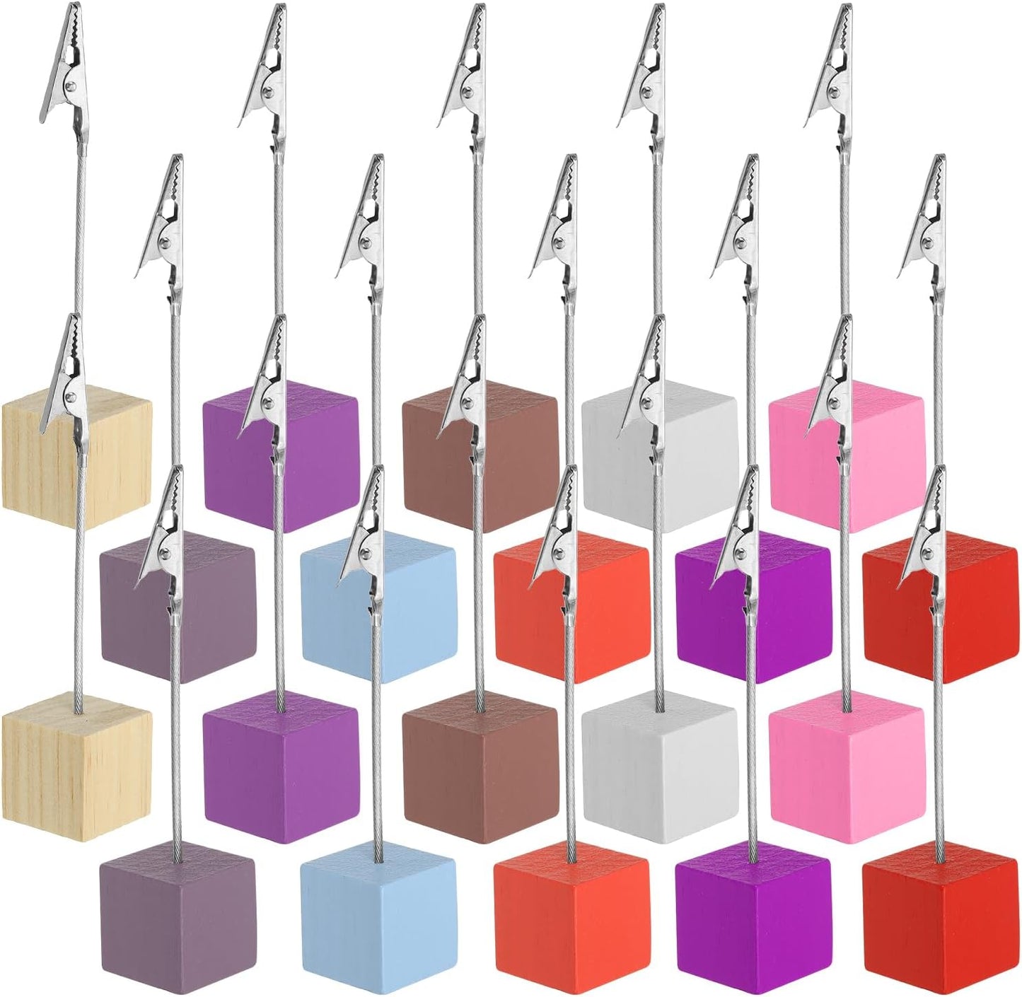 PATIKIL Place Card Holder, 20Pcs Memo Clip Holder Stand with Alligator Clasp Table Number Holders Wooden Base for Pictures Note Card Paper, Multicolored