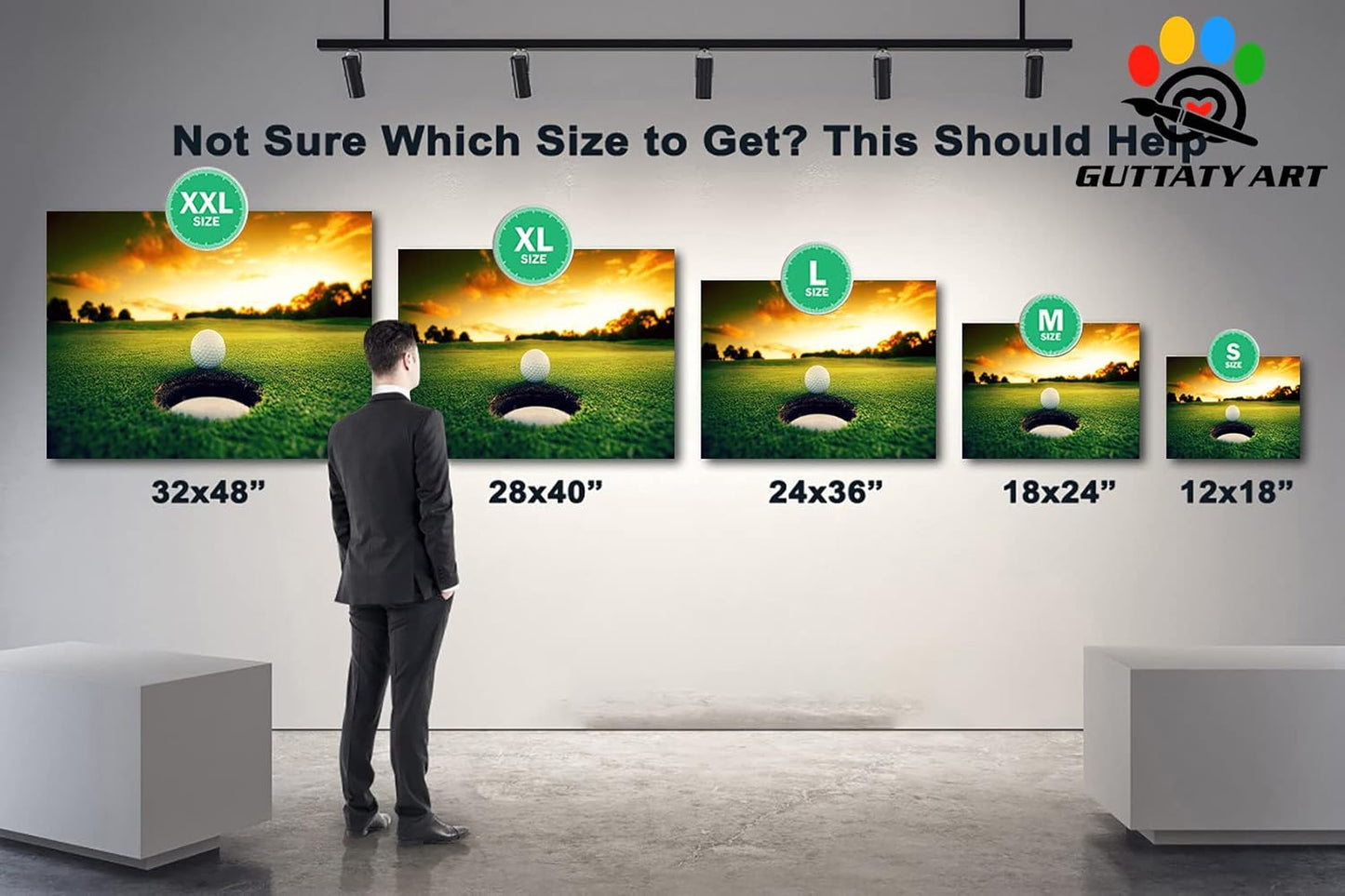 Sport Canvas Wall Art, Golf Wall Art Painting Prints for Living Room, Golf Ball Near Hole Landscape Poster Picture for Bedroom, Framed Artwork for Office Home Decor 32x48 Inches