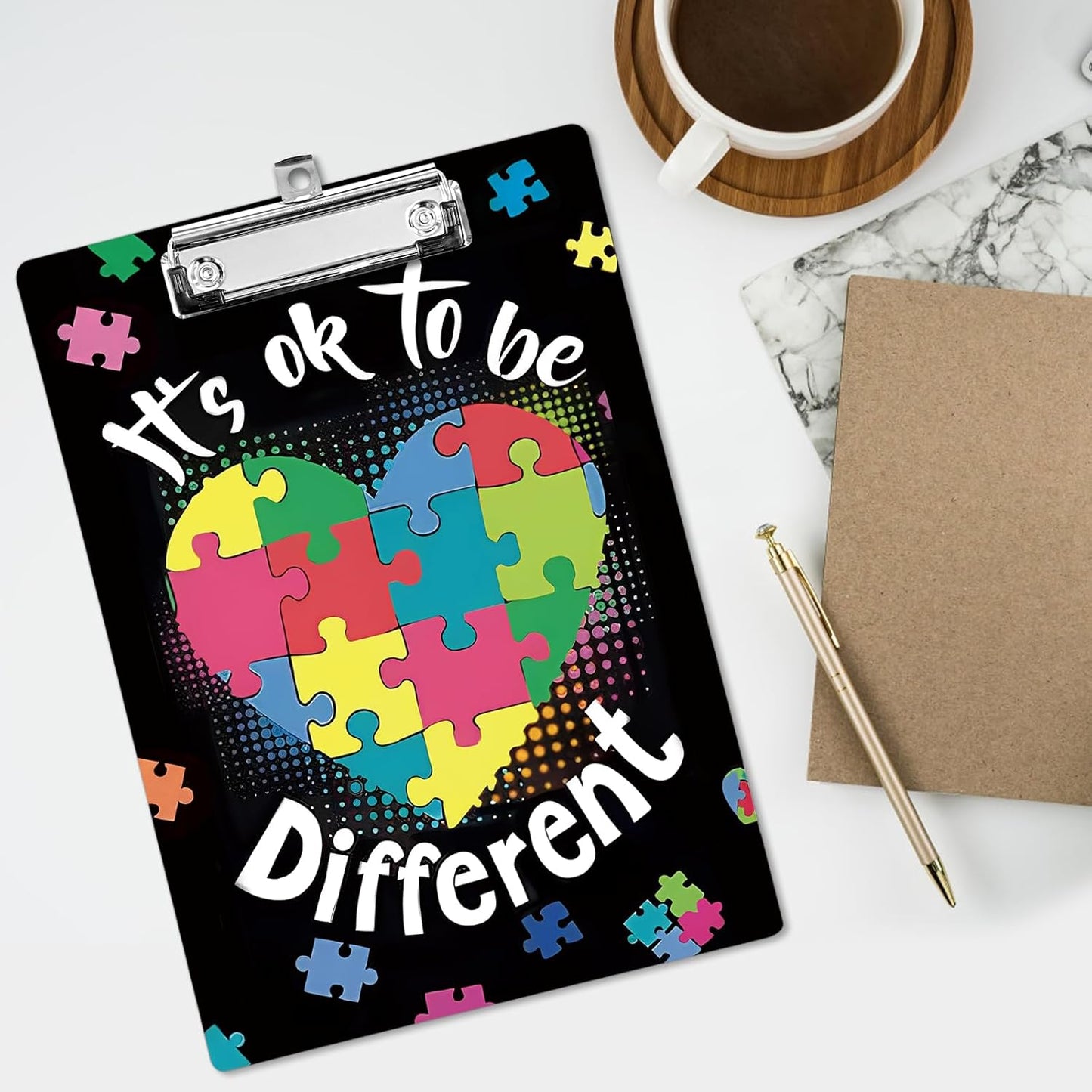 Plastic A4 Clipboards, Cute Fashion Clipboard Decorative, 12.2" x 8.7" Standard A4 Size Clipboards, Plastic Acrylic Clipboard for Teacher, Social Worker, Students,Women, Office Supplies(It's ok to be)