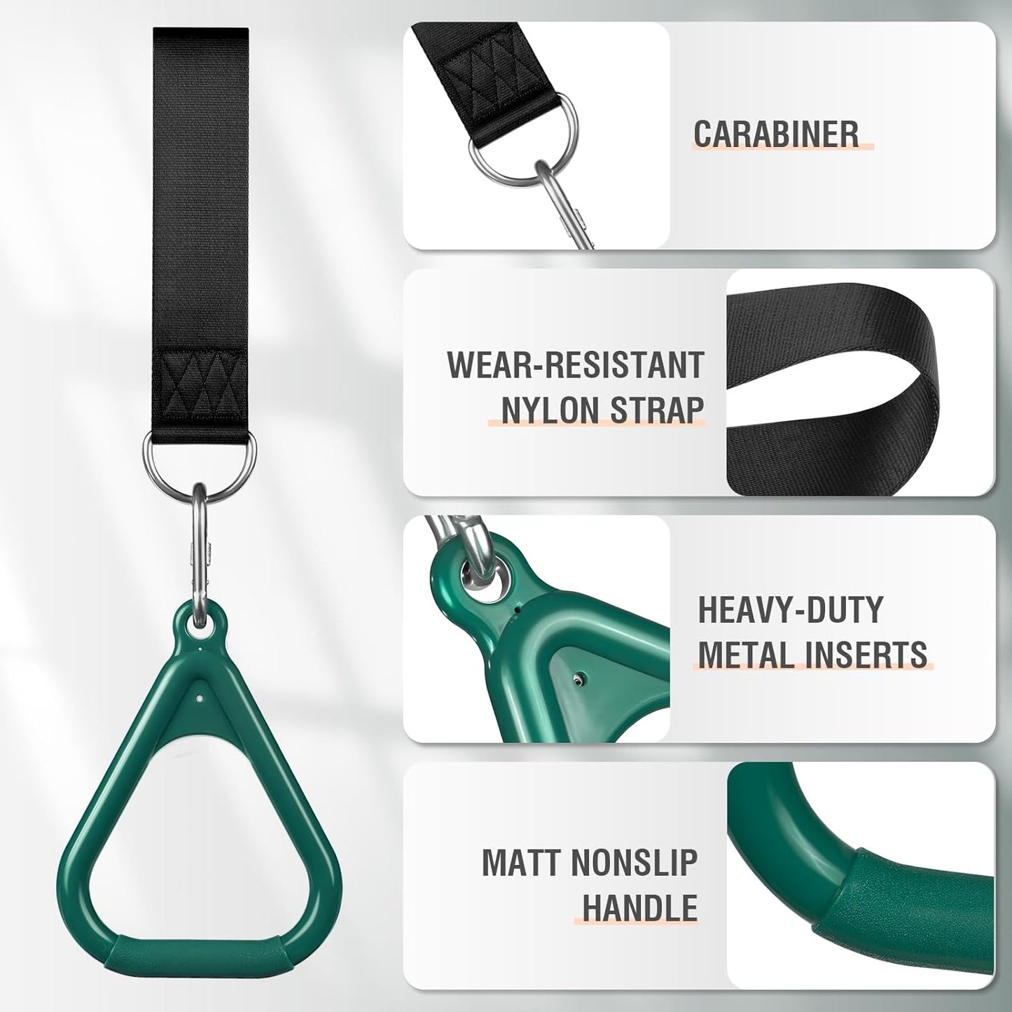 LadyRosian Trapeze Bar Swing Monkey Bars Hanging Ninja Rings Warrior Slackline Obstacle Course Kits for Kid Playground Equipment Accessories (Green)