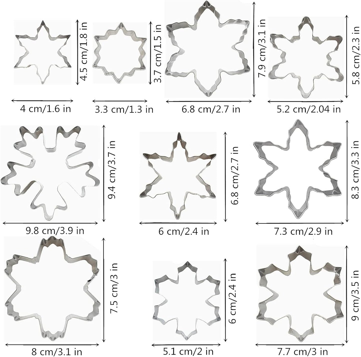 Snowflake Cookie Cutters Set of 10 pcs, Stainless Steel Snowflake Shaped Christmas Holiday Baking Molds for Fondant & DIY Crafts‌