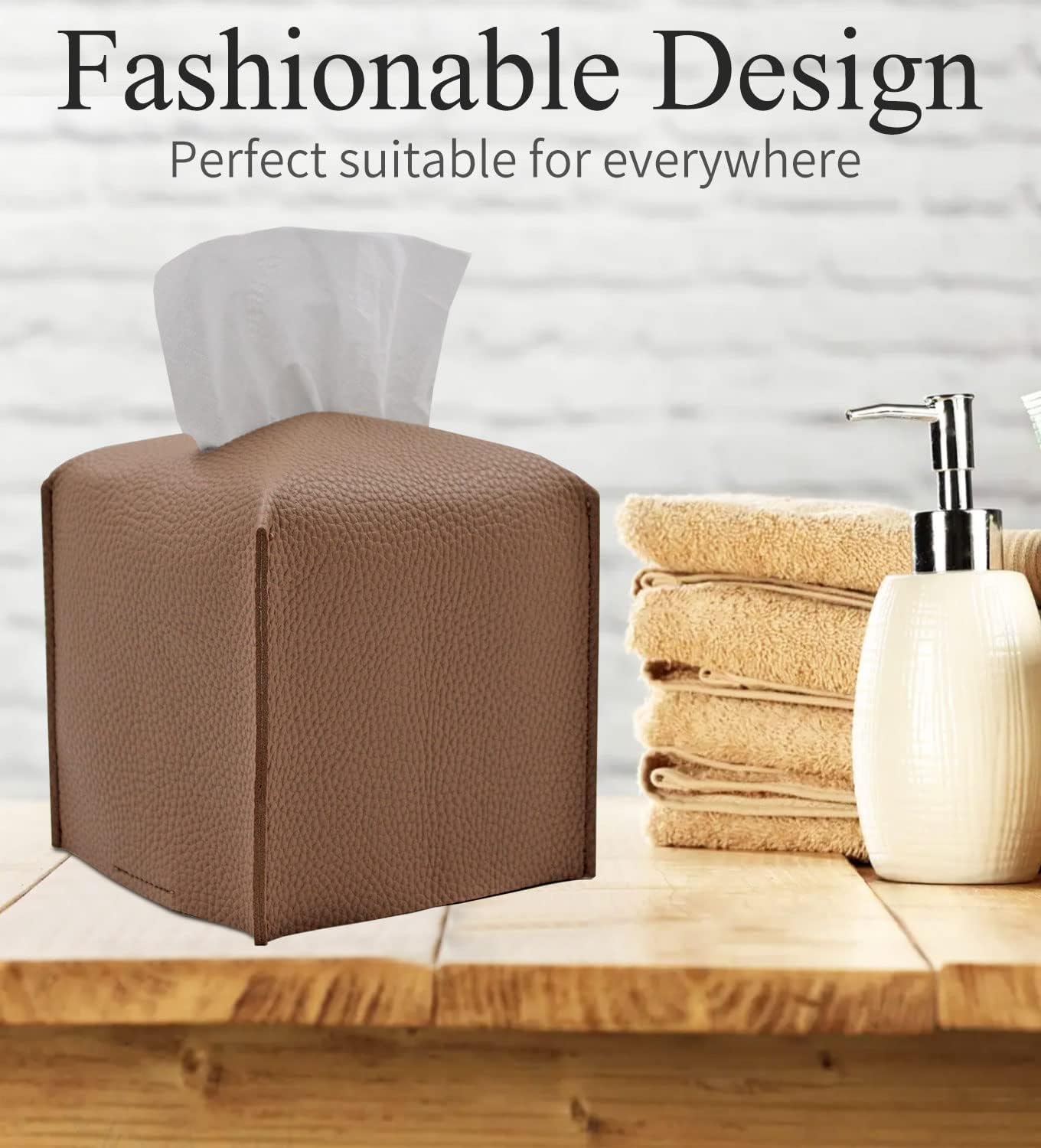 Livelab Tissue Box Cover, Square Decorative PU Leather Tissue Box Holder Modern Tissue Case Facial Paper Organizer Dispenser for Bathroom, Vanity Countertop, Night Stands, Desk, Car 5X5X5'' | Bronze
