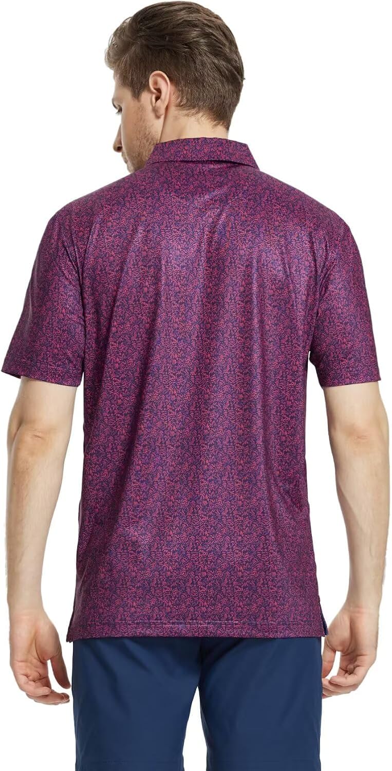 M MAELREG Mens Golf Shirt Short Sleeve Dry Fit Print Moisture Wicking Performance Patterns Collared Polo Shirt
