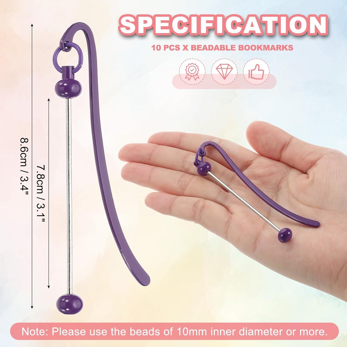 PATIKIL Beadable Bookmarks, 10 Pcs Beaded Bookmark DIY Metal Blank Bar Bulk for Bookmark DIY Making Craft, Beading Pendant Charm, Dark Purple