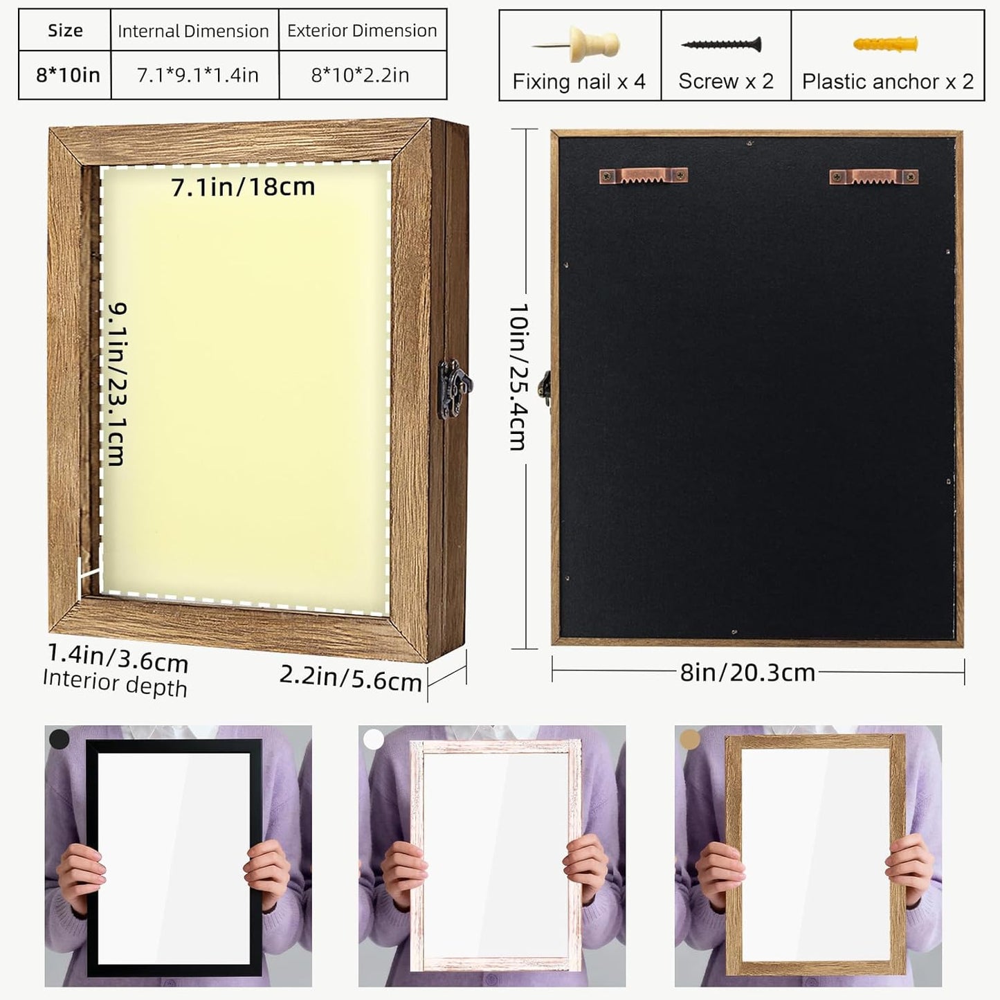 TJ.MOREE Shadow Box Frame 8 x 10 Shadowbox Display Case Picture Frame with Linen Back Memorabilia Bouquet Medals Military Photos Memory Box