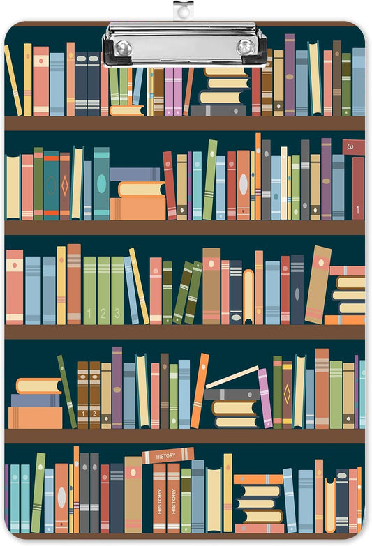 Fashion A4 Clipboard, Standard Letter Size 9" x 12.5", Decorative Wooden Clipboard with Low Profile Metal Clip for Office, School, Teachers, and Students, Book Library