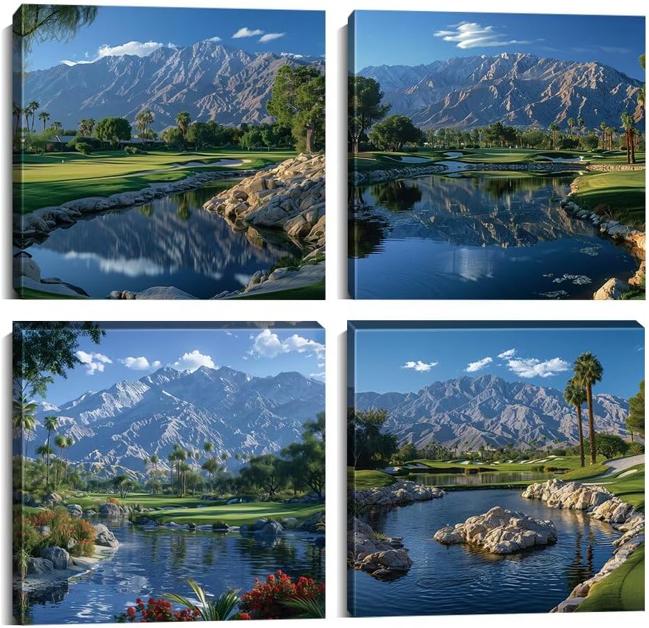 Pankila USA Golf Course Wall Art Golf Artwork Canvas Prints Golf Course Pictures Wall Decor for Living Room Bedroom Bathroom Home Decorations Painting Framed Ready to Hang (20''W x 20''H x 4)