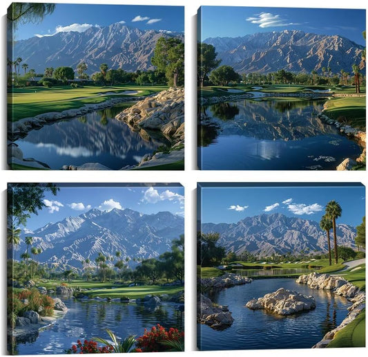 Pankila USA Golf Course Wall Art Golf Artwork Canvas Prints Golf Course Pictures Wall Decor for Living Room Bedroom Bathroom Home Decorations Painting Framed Ready to Hang (20''W x 20''H x 4)