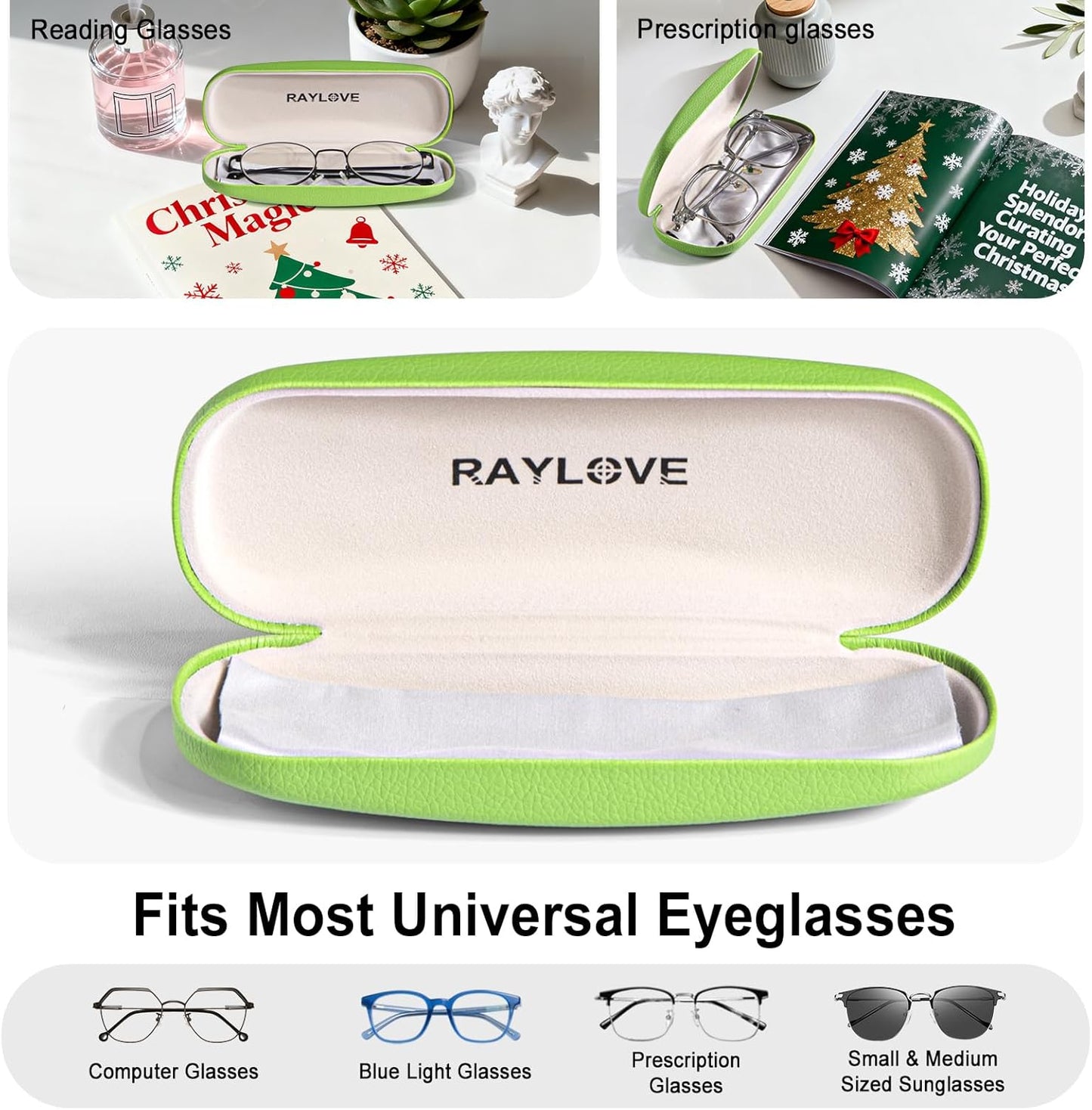 RayLove Glasses Case, Unisex Hard Shell Eyeglass Case, PU Leather Protective Hard Eye Glasses Cases with Eyewear Accessories