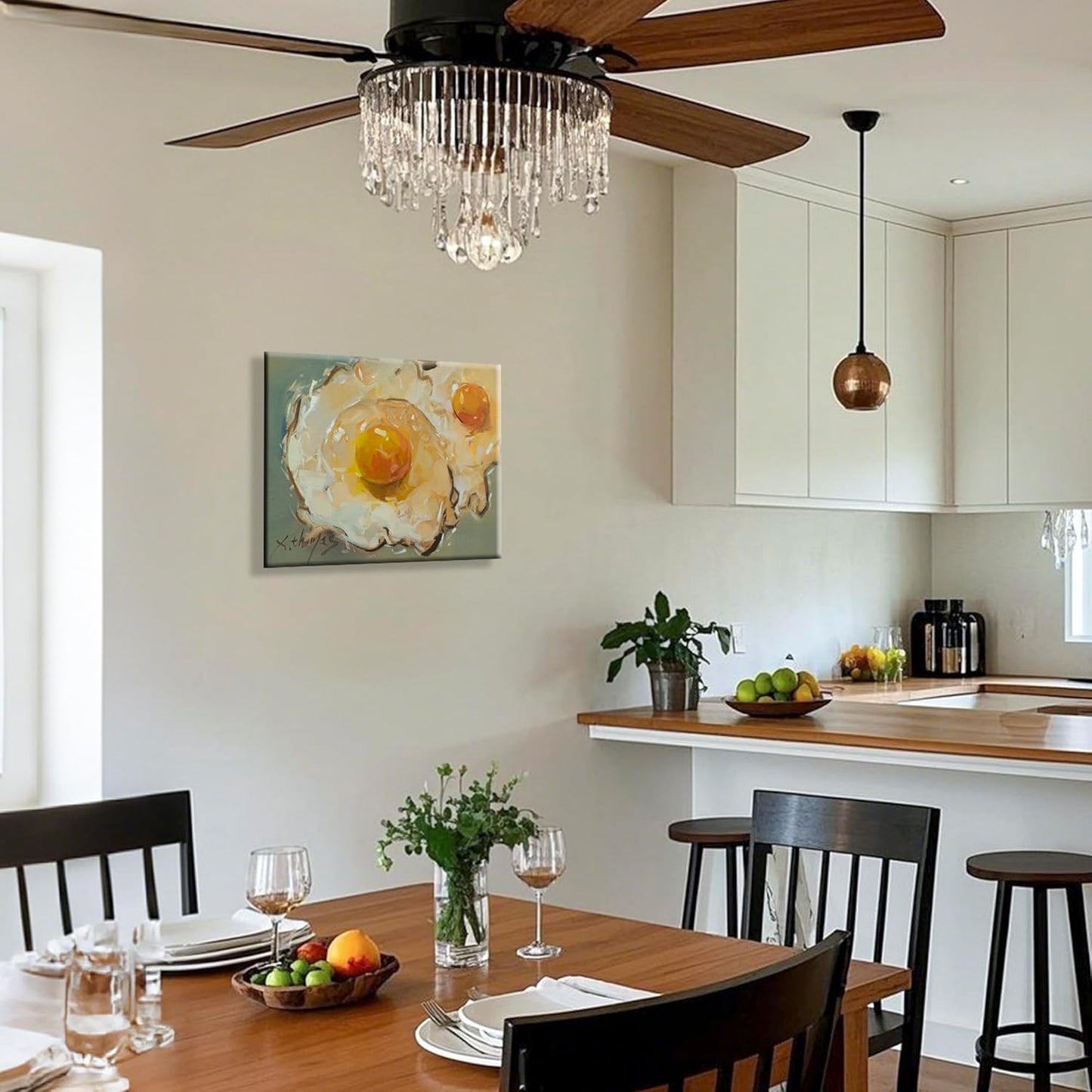 JZLDZS Sunny Side Up Egg Wall Art - 12x16 Inch Gallery Wrapped Food Canvas Painting for Kitchen & Dining Room Decor Ready to Hang