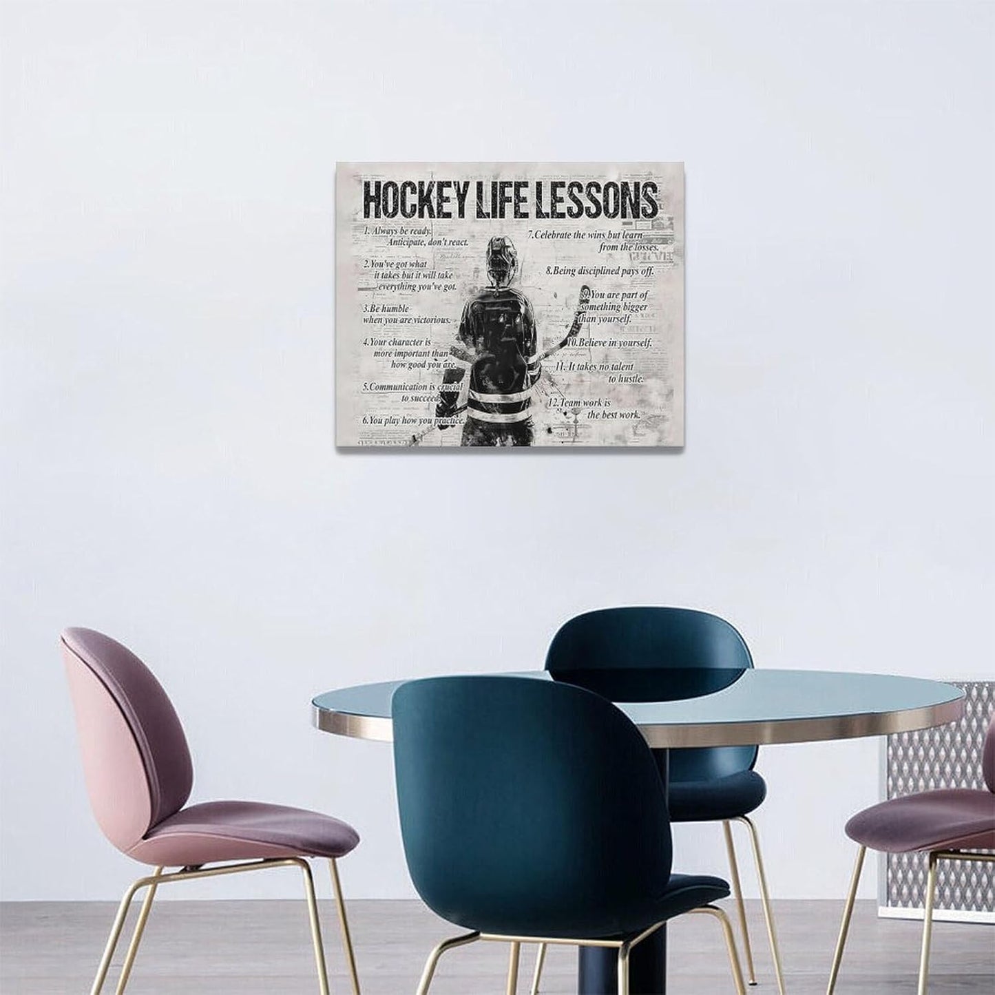 Hockey Sports Wall Art Hockey Life Lessons Wall Decor Hockey Sign Retro Poster Boy Men Motivational Decorations Canvas Print Painting Artwork for Bedroom Bathroom Living Room Gym 20"x16"