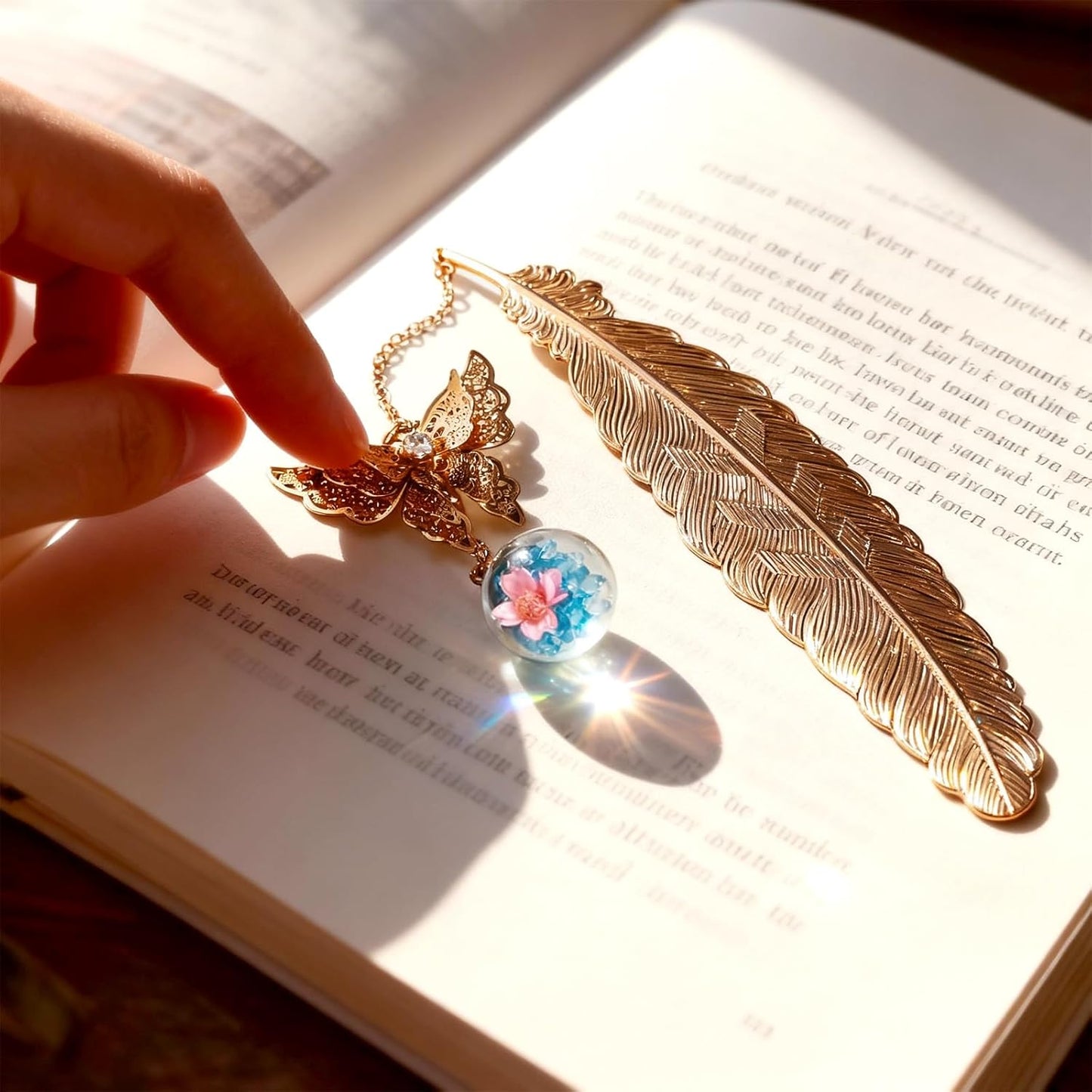 Metal Feather Bookmark with Butterfly Charm – Christmas Gifts for Women, Teachers & Book Lovers – Stocking Stuffers, Secret Santa, Birthday & Holiday Gift Box