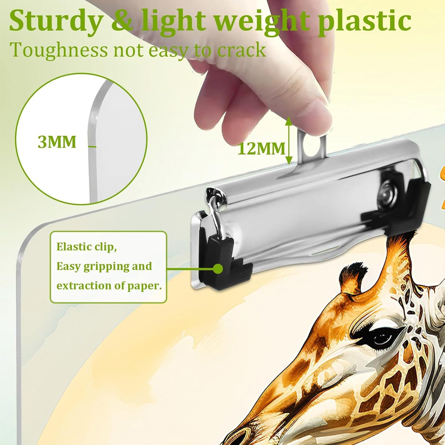 Forest Giraffes Clipboard,Decorative Acrylic Clipboard with Low Profile Metal Clip for Office,School,Teachers,Students Standard Letter Size 9x12.5