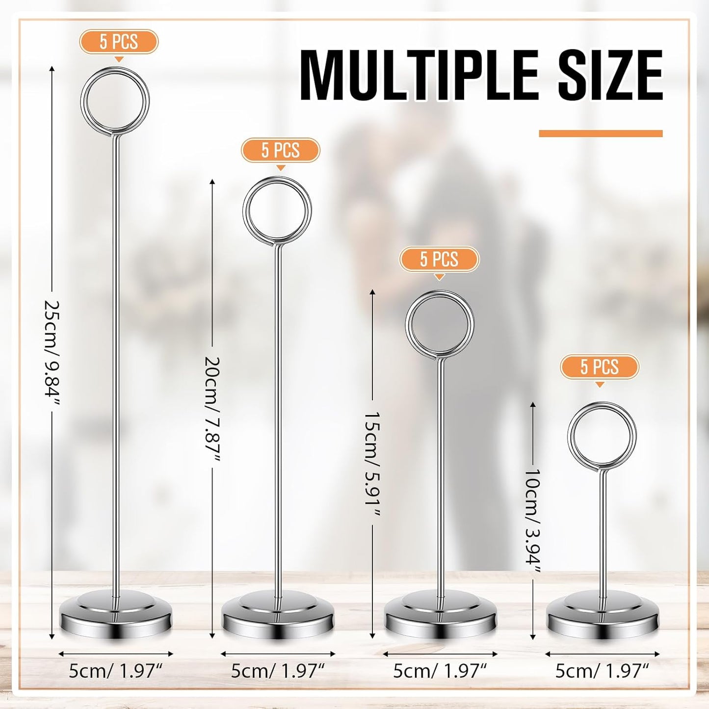 20 Pcs Table Number Holders 4/6/8/10 Inch Place Card Holder Stands Wire Photo Clips Metal Table Card Stands for Centerpieces, Photos, Food Signs, Birthdays, Weddings (Silver)