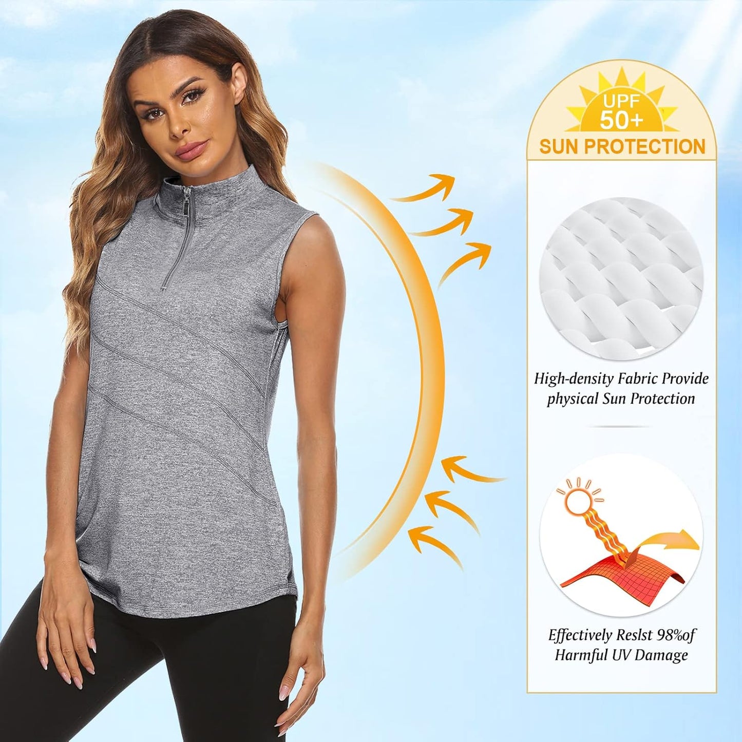 Koscacy Women's Sleeveless Golf Tennis Polo Shirts Zip Up Dry Fit Workout Tank Tops Athletic Shirt