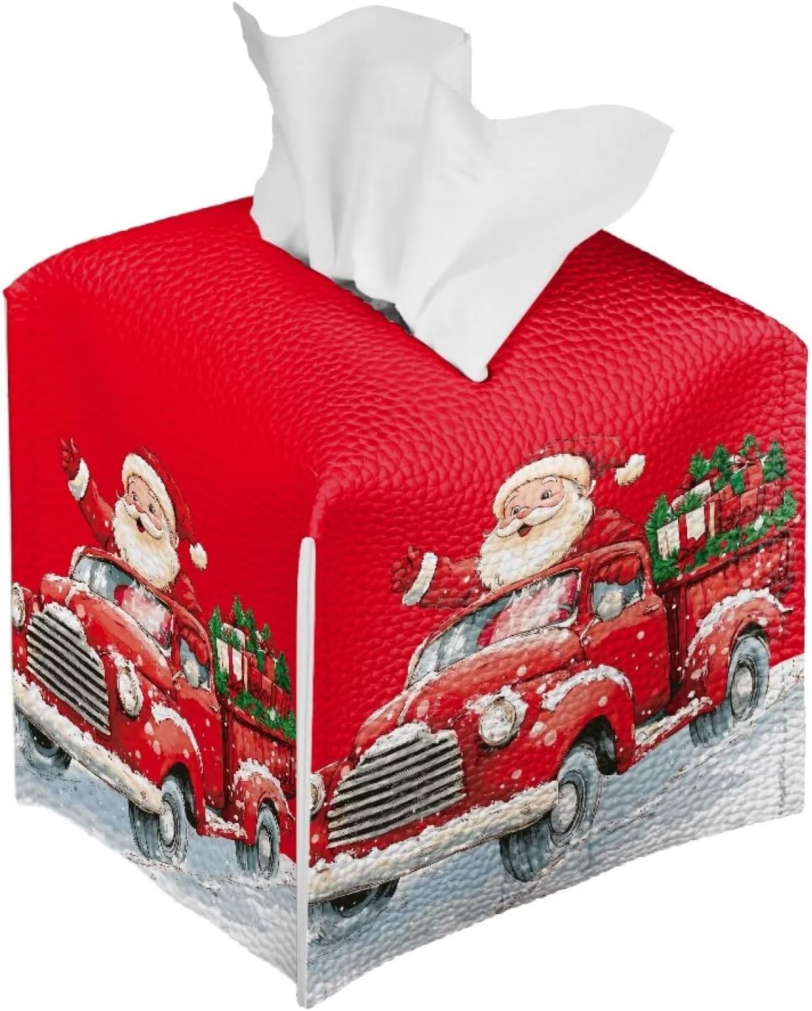 Christmas Tissue Box Cover Red Truck Tissue Box Holder Square Xmas Holiday Cute Tissue Box Modern Home Decor for Car Office Table Desk Kids Room