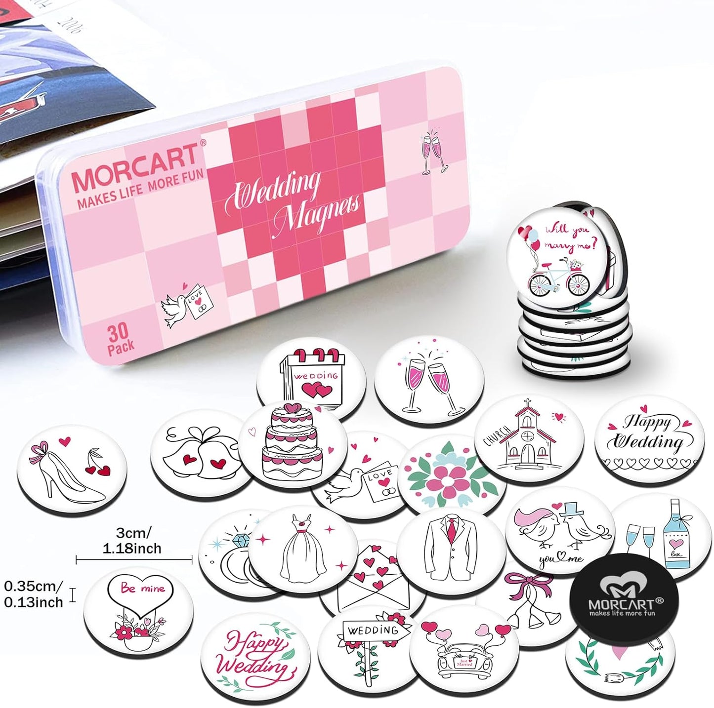 MORCART 30PCS Wedding Magnets, Cute Fridge Decoration Magnets Gift for Refrigerator Locker Whiteboard Decorative Magnetic Board Cabinets Classroom Office Cubicle