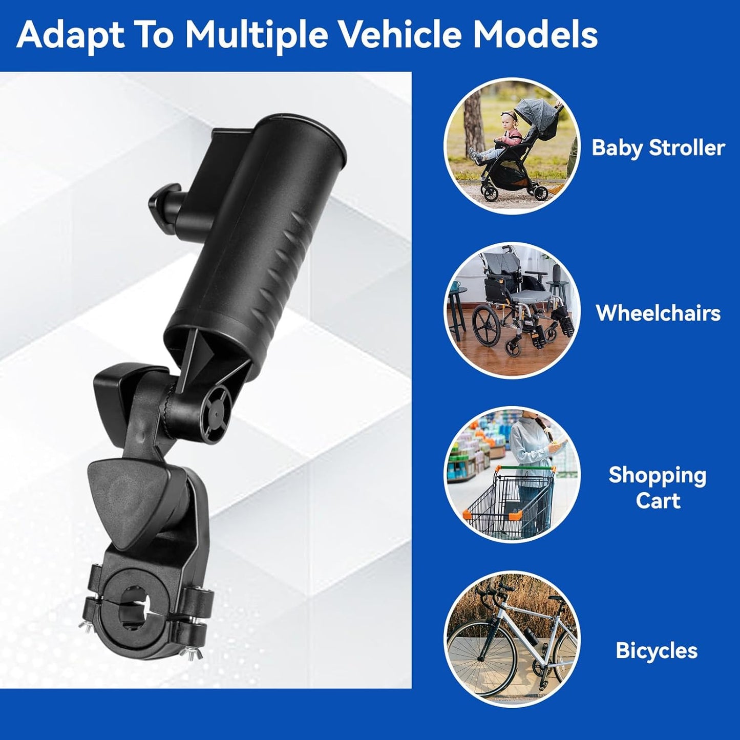 Golf Push Cart Umbrella Holder, 180 Degrees Adjustable Golf Trolley Umbrella Holder, Universal Heavy-duty Windproof Umbrella Holder Stroller Bicycle Bike Wheelchair Mobility Scooter Beach Chair