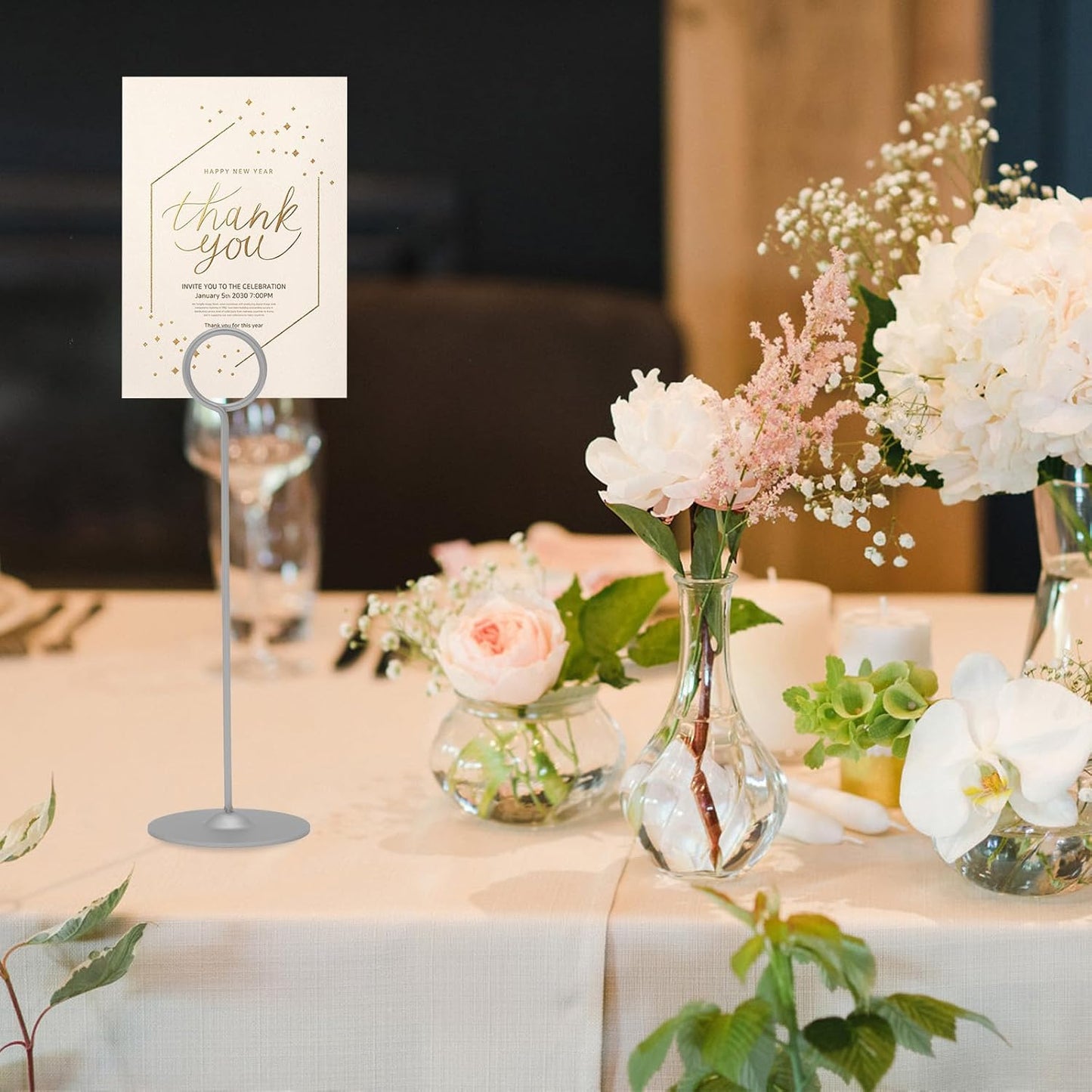 Urban Deco 16 Pieces Table Card Holder 8 inches Table Number Holders Place Steel Card Holders for Photos, Food Signs, Memo Notes, Weddings, Restaurants, Birthdays（Matte Silver）