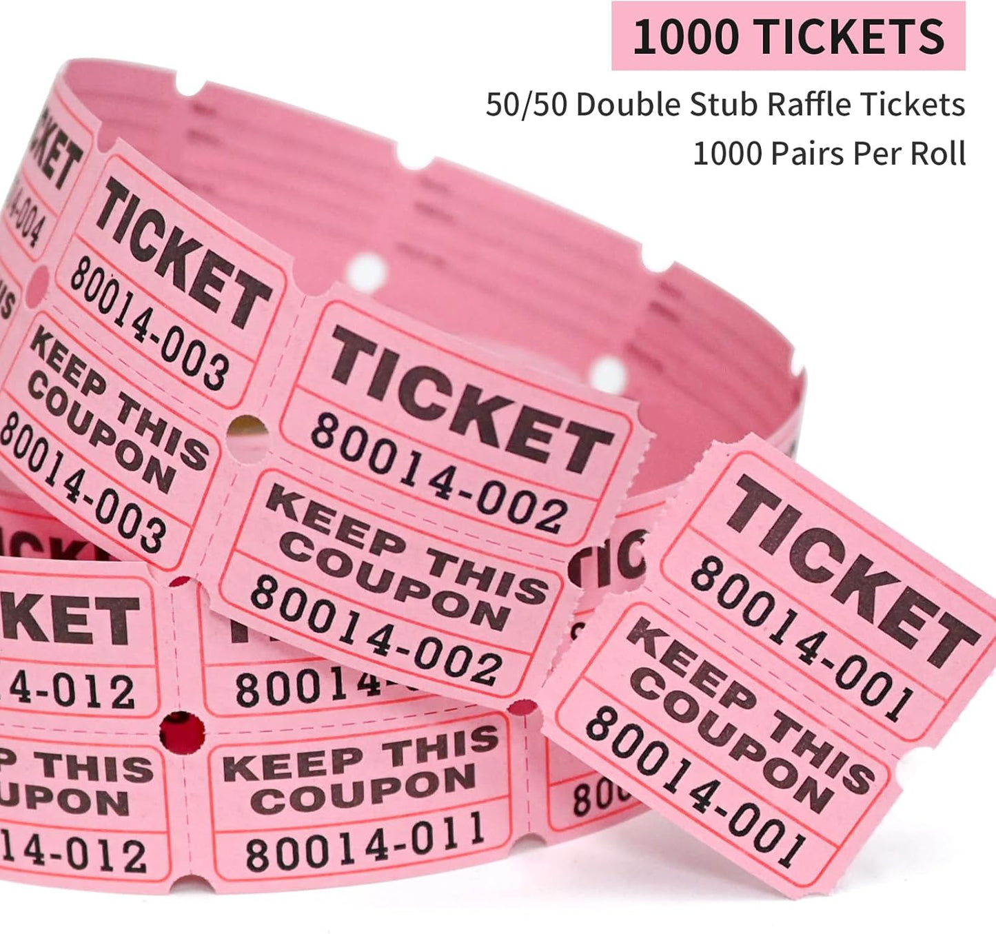 L LIKED Raffle Tickets Double Rolls 1000 per Roll 50/50 Raffle Tickets for Events, Entry, Class Reward (Pink)