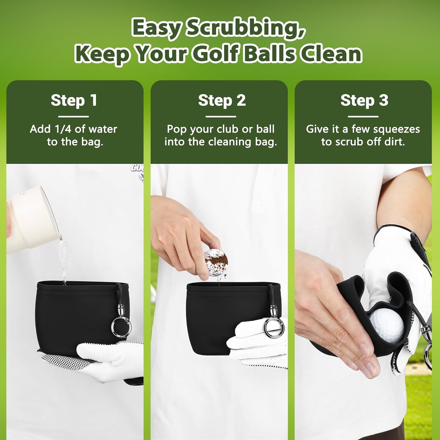 MOSTY Golf Club and Golf Ball Cleaner Bag – Best Golf Club Cleaning Kit, On-Course Golf Accessories, Club Cleaner for Golf Bag, Golf Gifts for Men Women Golfers, Unique Golf Gear for Him(Silicone)