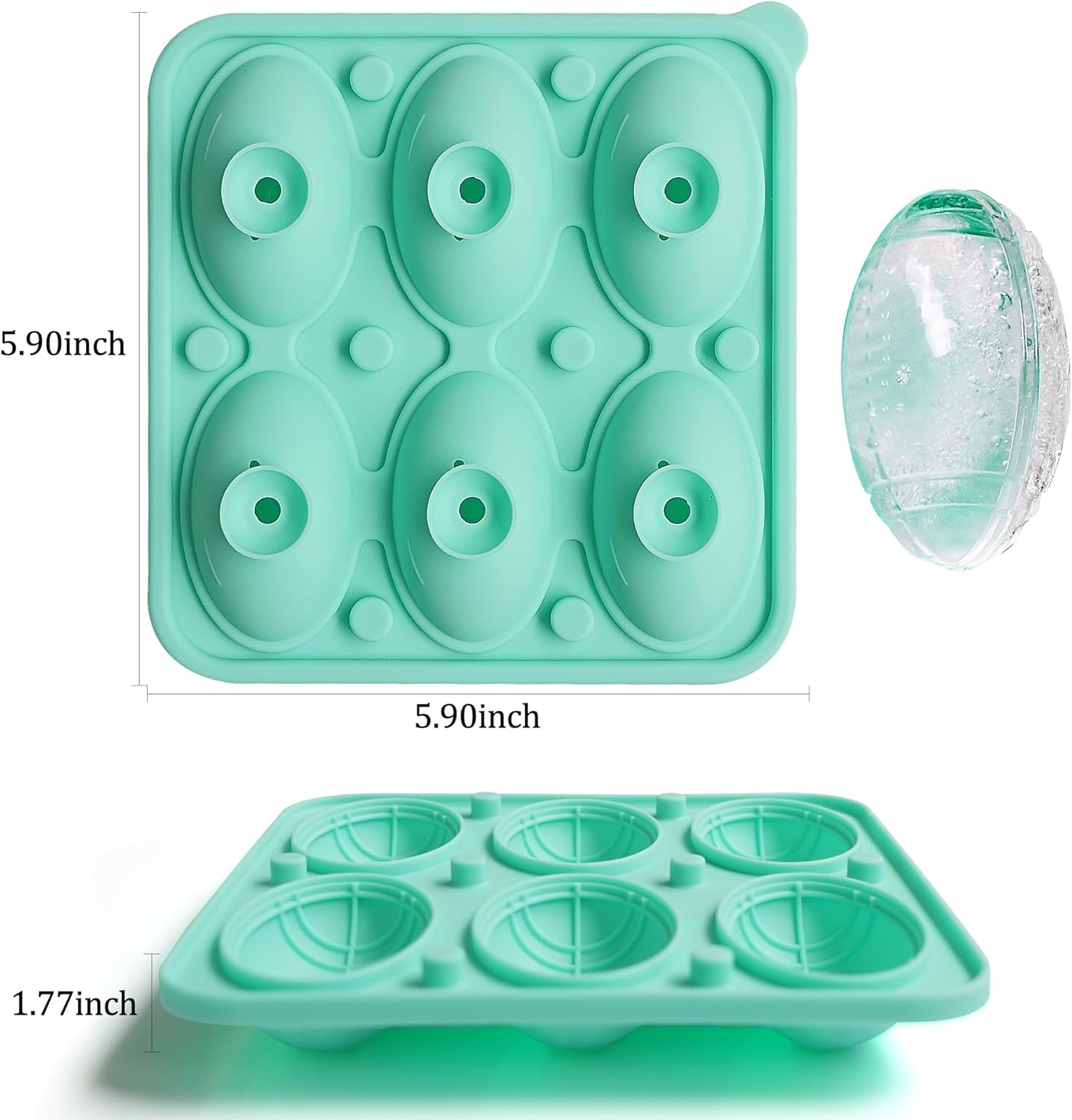 2Pack Football Ice Cube Tray,Football Shaped Novelty Silicone Ice Cube Mold, Large Ice Cube Tray with Lid for Whiskey, Cocktails, Football