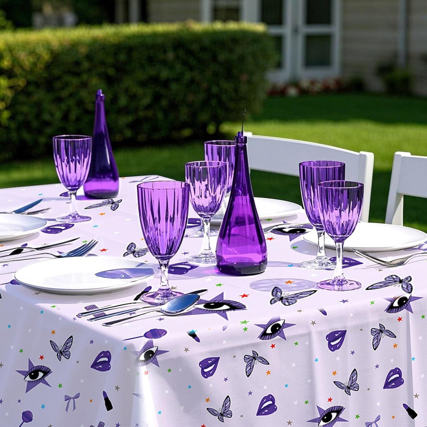 Grencian 3Pcs Purple Pop Music Tablecloth Table Cover Plastic Rectangle Table Cloth Music Theme Party Decorations for Girls Vocalist Tour Concert Fans Gathering Party Supplies 54" x 108"