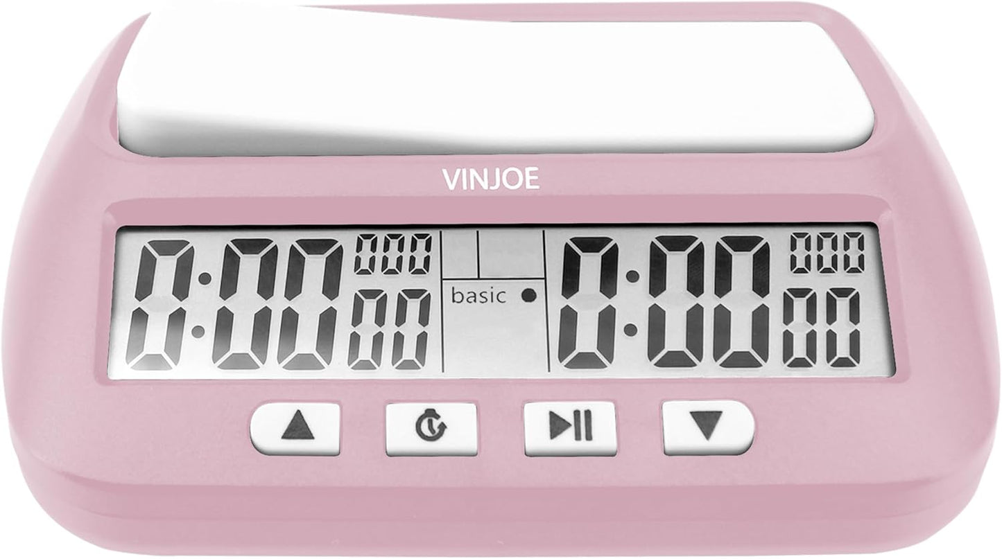 VINJOE Chess Clock Digital Chess Timer Professional for Board Games,Portable Digital Chess Clock & Game Timer with Basic,Bonus,Delay and Positive Time Features Best Gifts for Christmas (Pink)