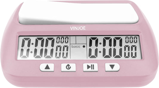 VINJOE Chess Clock Digital Chess Timer Professional for Board Games,Portable Digital Chess Clock & Game Timer with Basic,Bonus,Delay and Positive Time Features Best Gifts for Christmas (Pink)