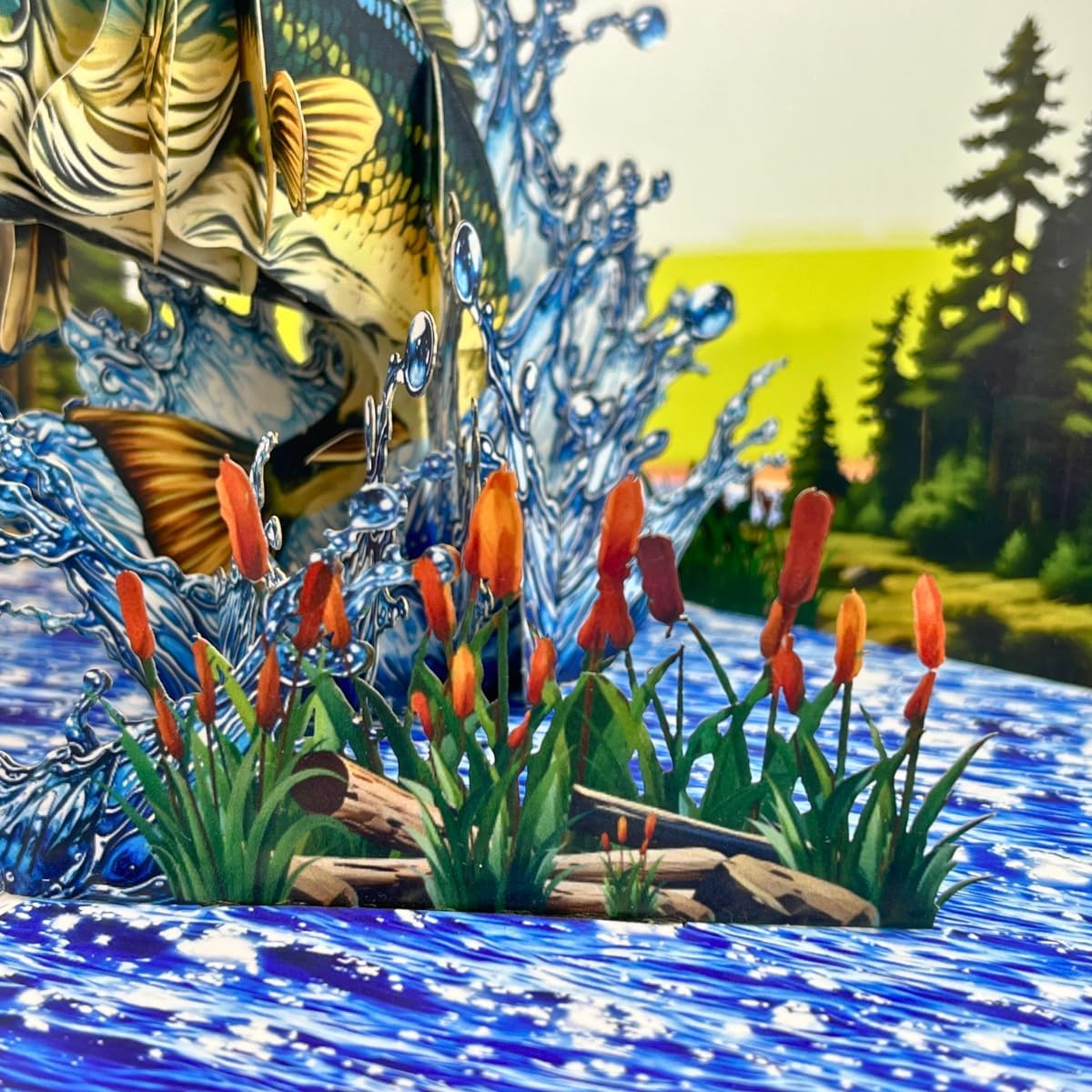 4BO Pop Up Fathers Day Card Fishing, 3D Bass Fishing Birthday Card For Husband, Dad, Men, Dad, Son, Brother, Grandpa; Fish Gilfts for Father's Day, Retirement, Thank You, Retirement