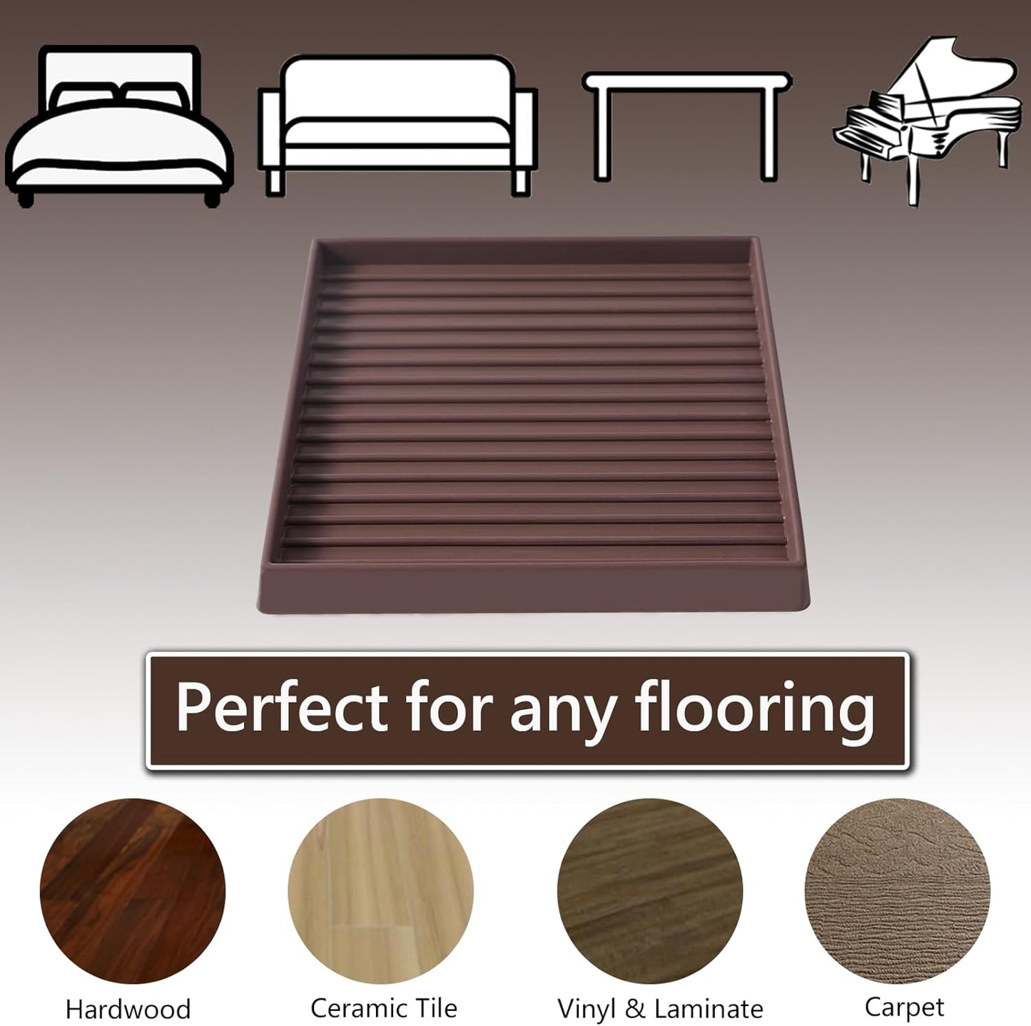 5x5 Square Rubber Furniture Caster Cups, Anti-Sliding Furniture Pads Bed Stopper Floor Protectors with Grip - Protect Any Flooring