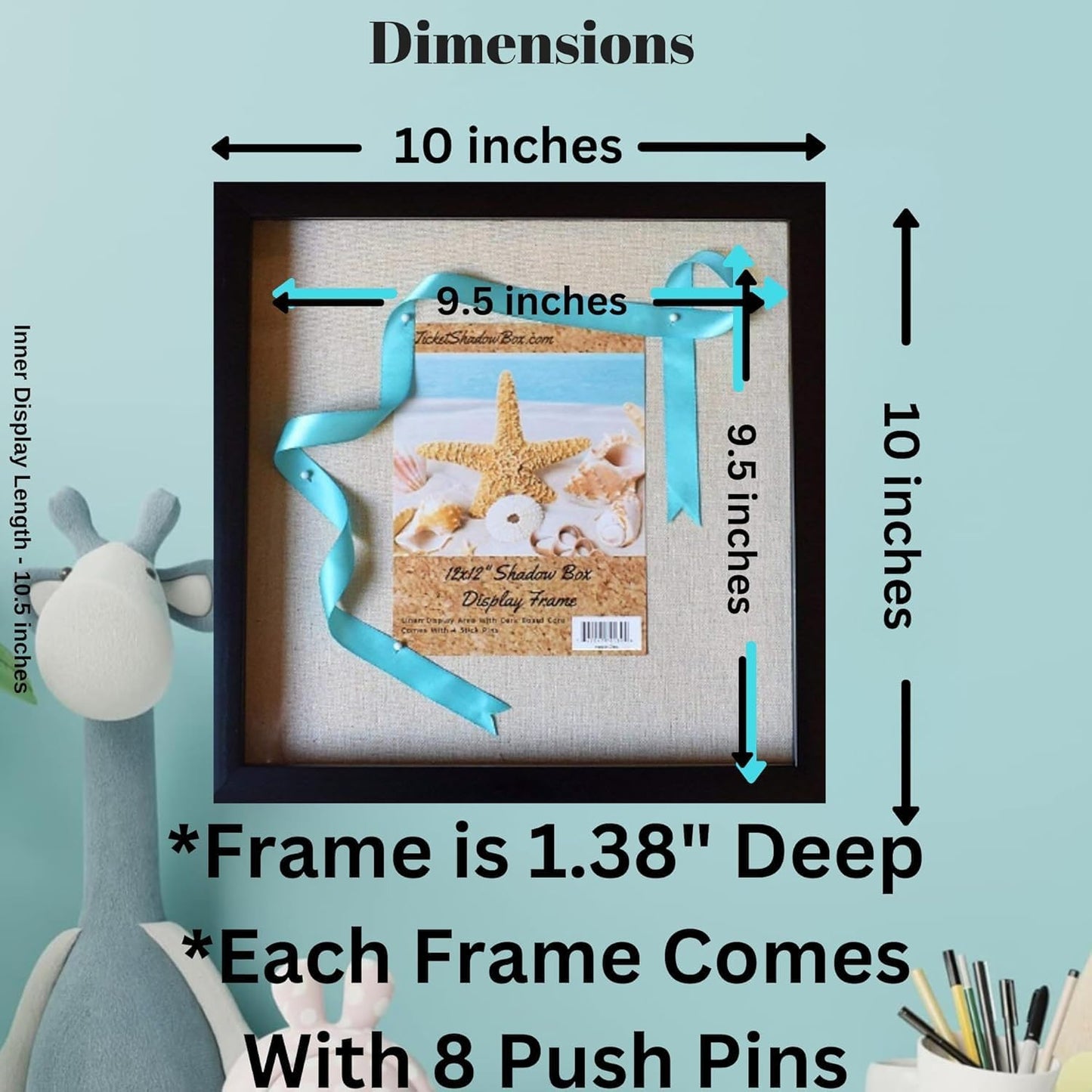 Tasse Verre 10x10 Black Display Shadow Box (2-Pack) Frame w/Linen Background and 16 Stick Pins - Ready to Hang Shadowbox Picture Frame - Box Display Baby Memorabilia Wedding