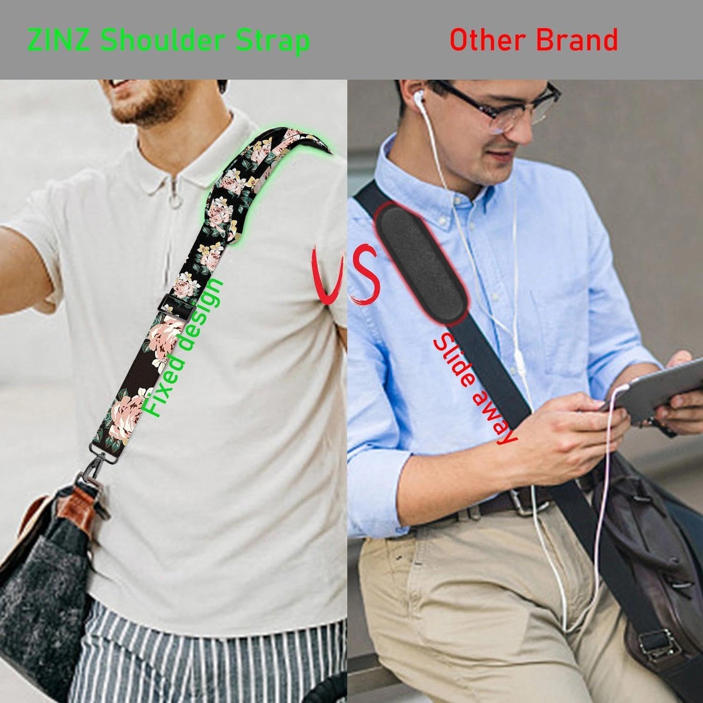 ZINZ 77 Inch Shoulder Strap Univesal Bag Strap with Fixed Pad Ultra Thick Plus Long & Breathable Cushion, Replacement Strap for Bags,Black Rose